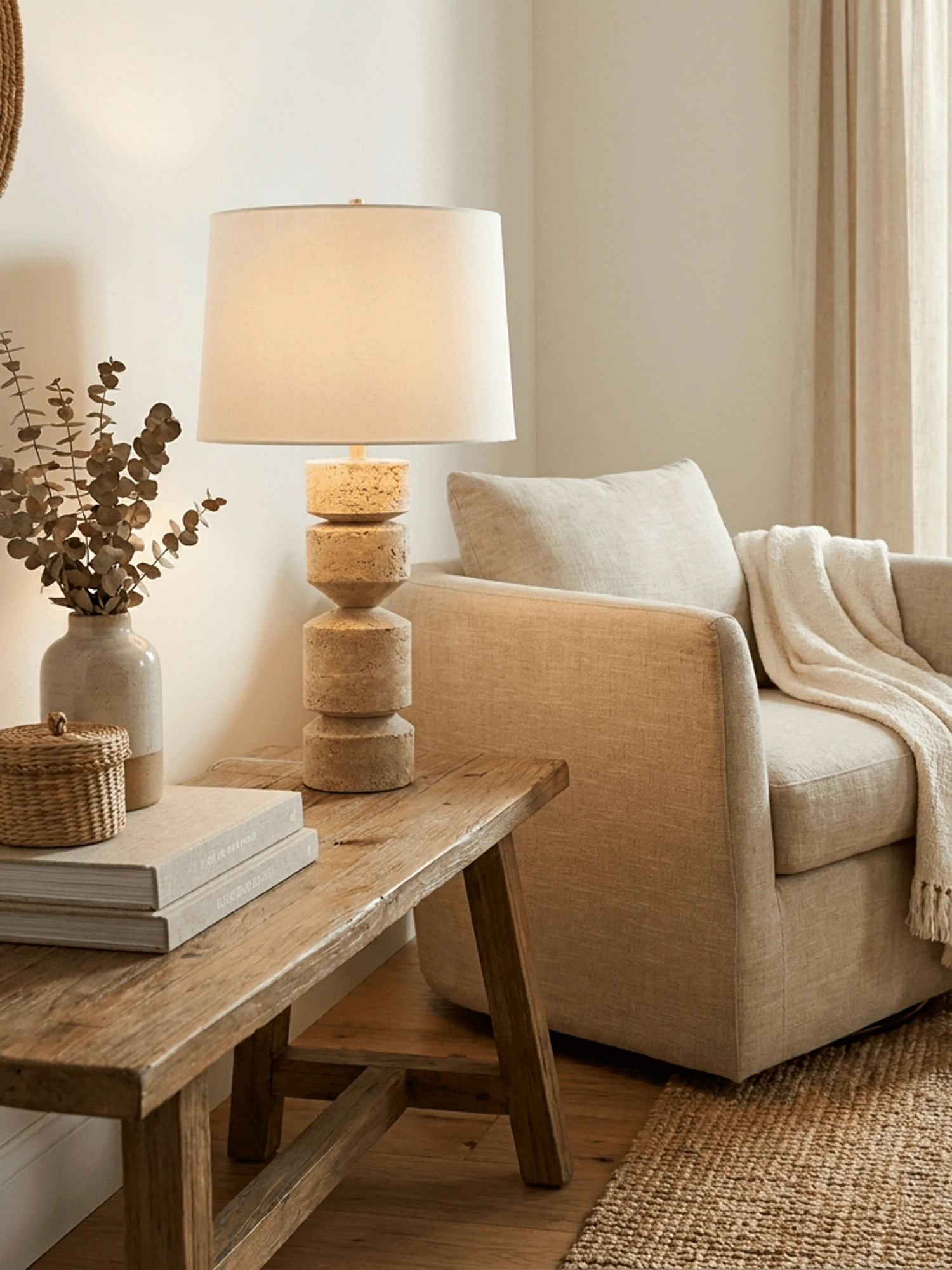 Geometric Travertine Table Lamp - Image 2