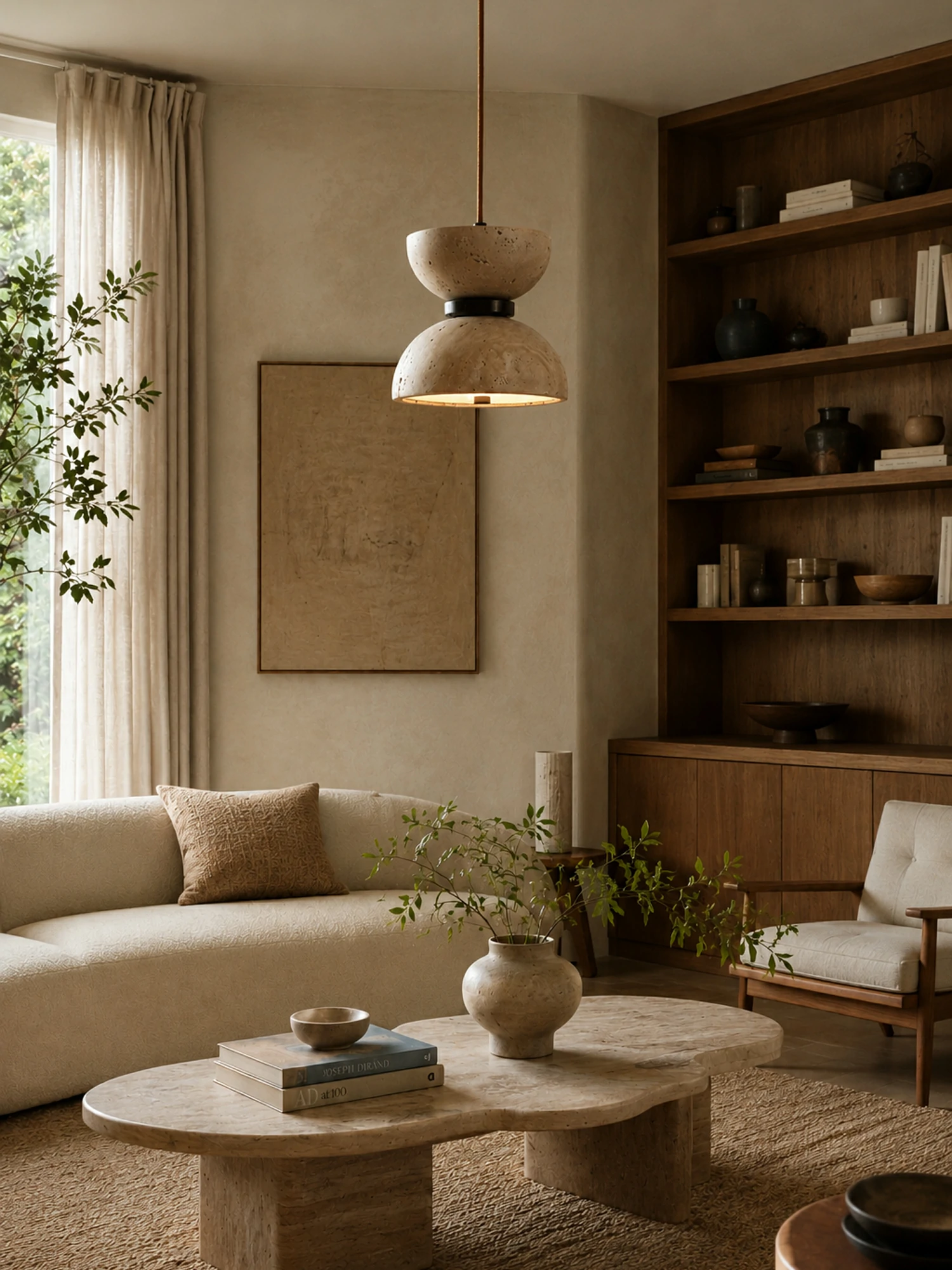 Hourglass Travertine Pendant Lamp - Image 2