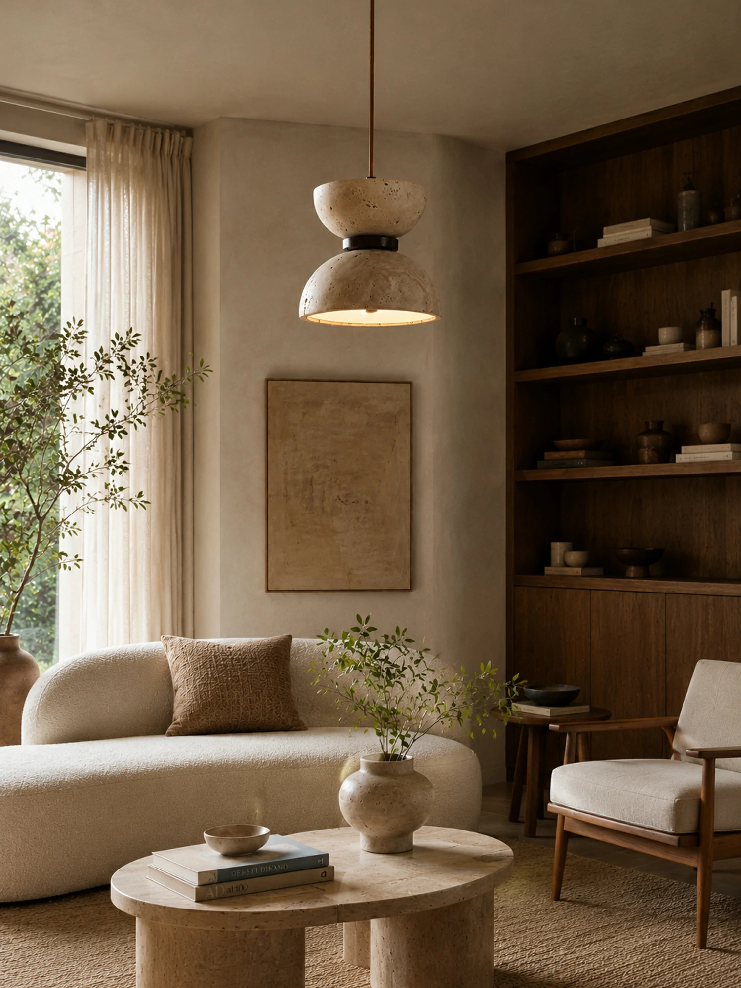 Hourglass Travertine Pendant Lamp - Image 3