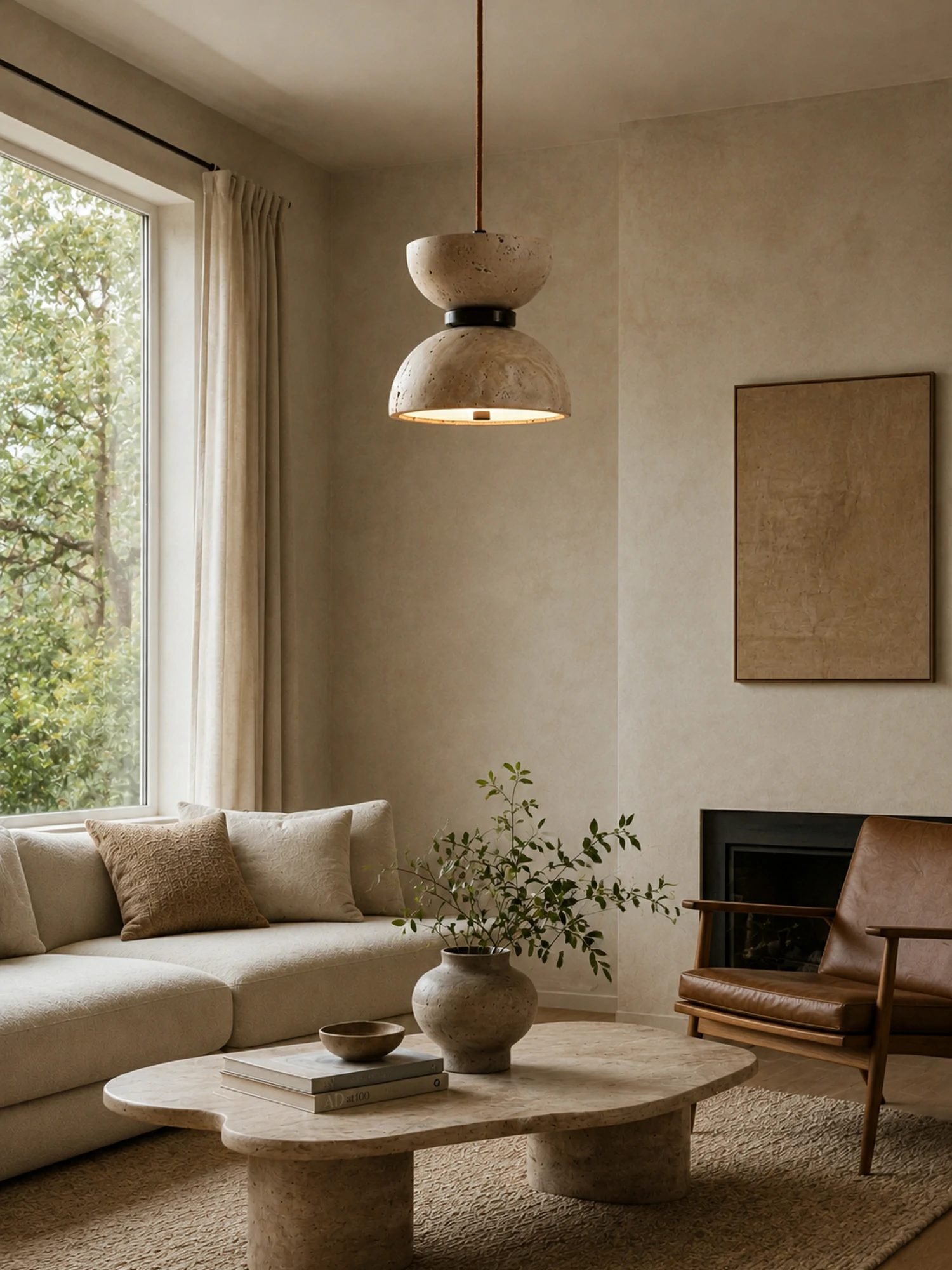 Hourglass Travertine Pendant Lamp - Image 6