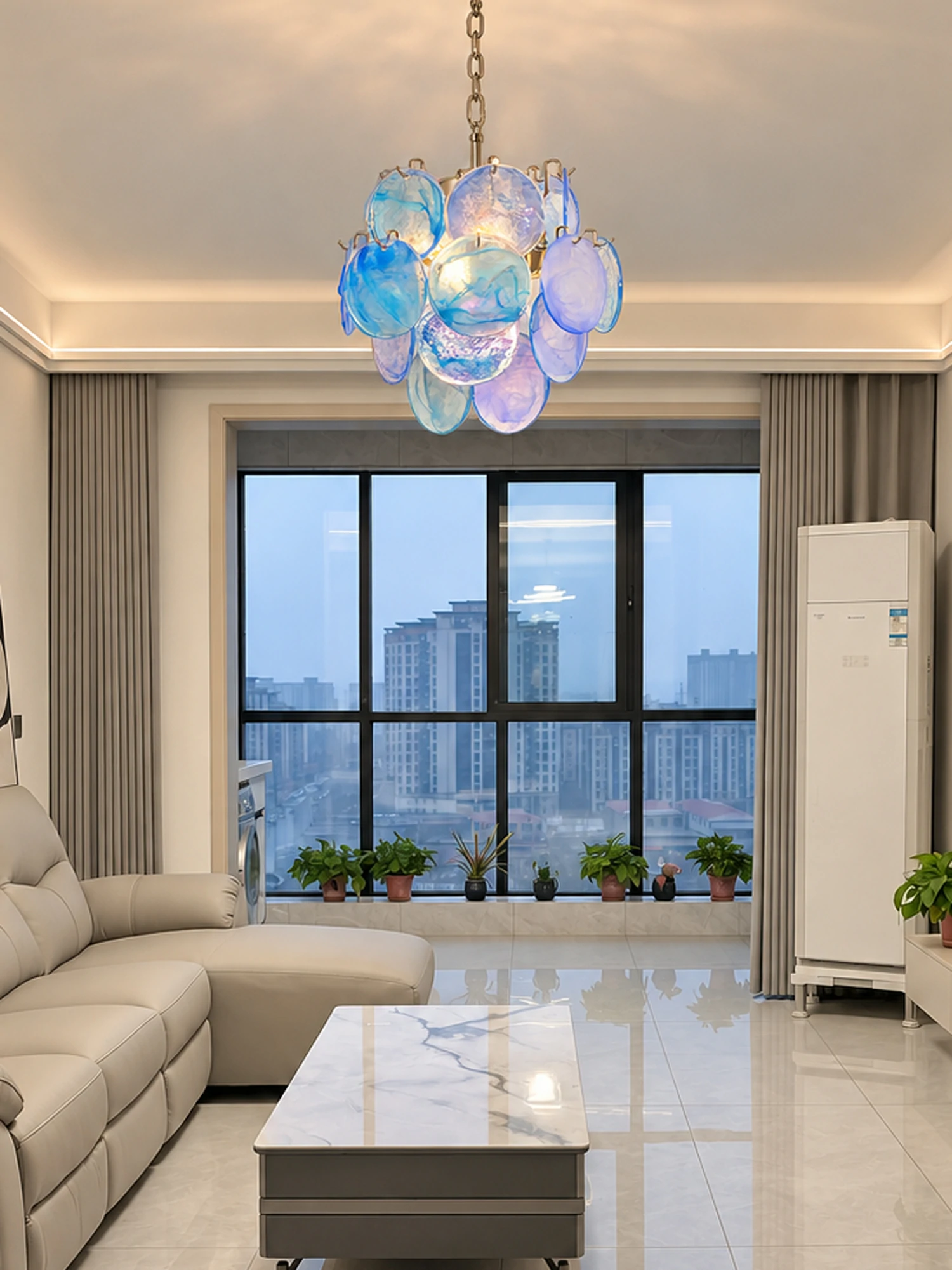 Aqua Blue Glass Chandelier - Image 5