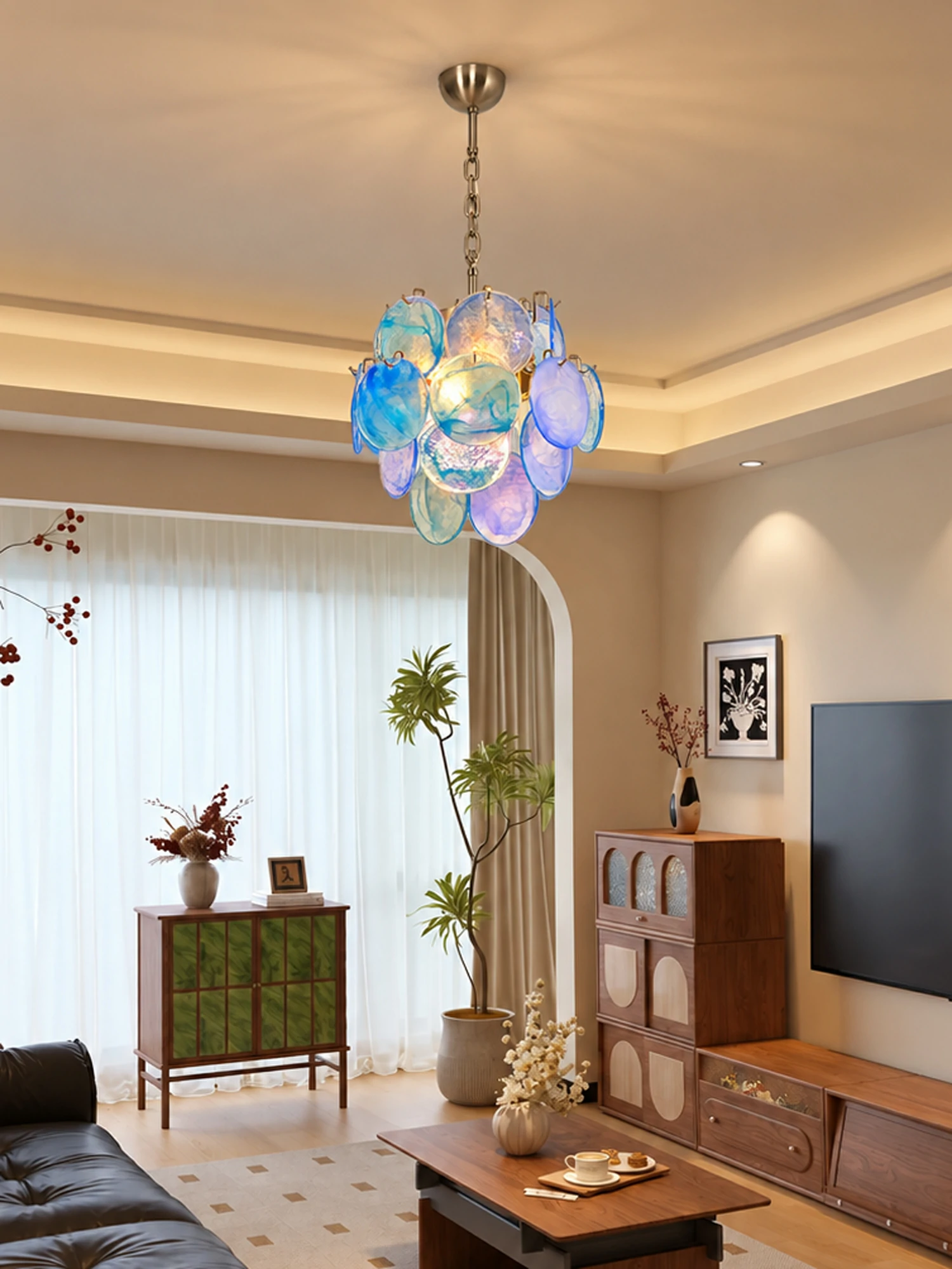 Aqua Blue Glass Chandelier - Image 8