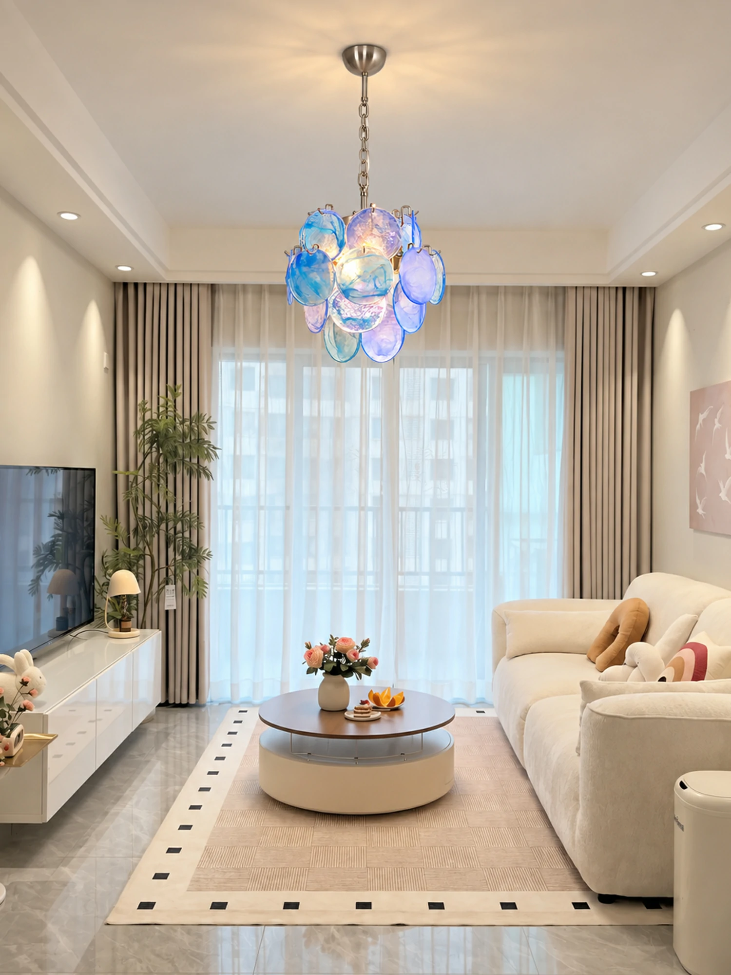 Aqua Blue Glass Chandelier - Image 11