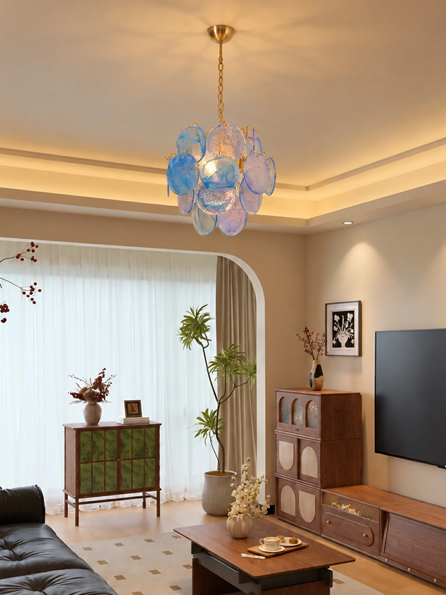 Aqua Blue Glass Chandelier - Image 14