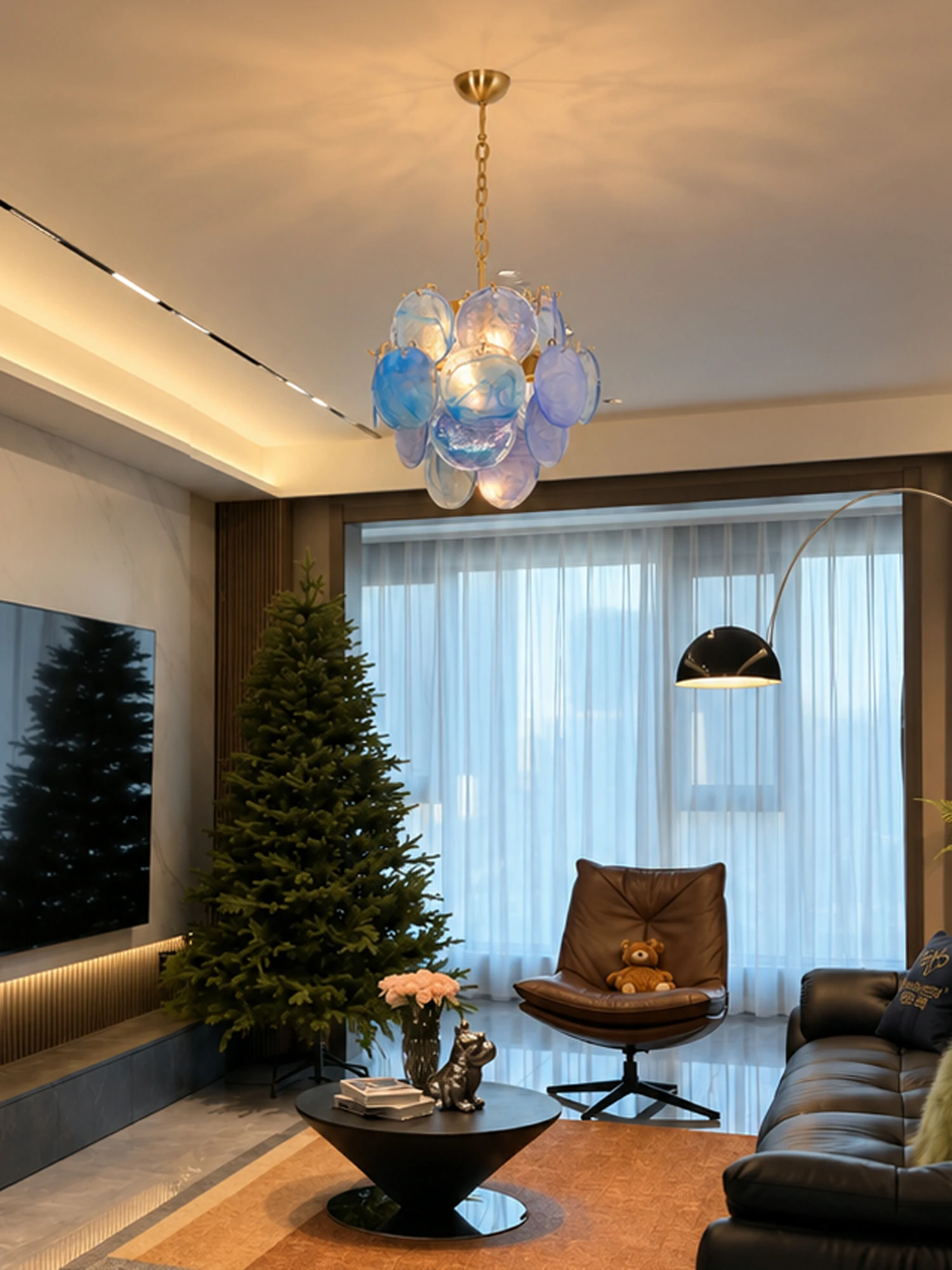 Aqua Blue Glass Chandelier - Image 17