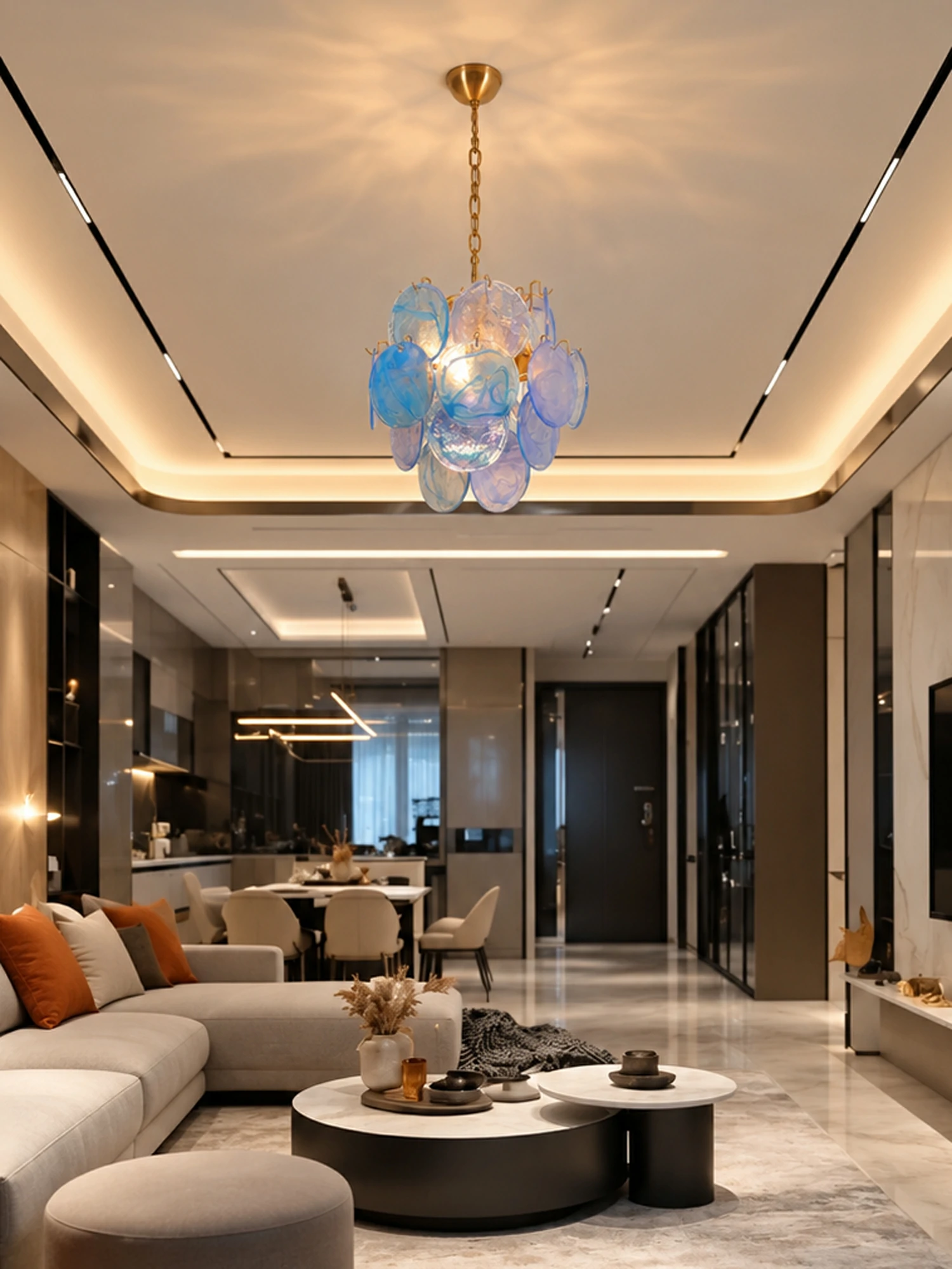 Aqua Blue Glass Chandelier - Image 18