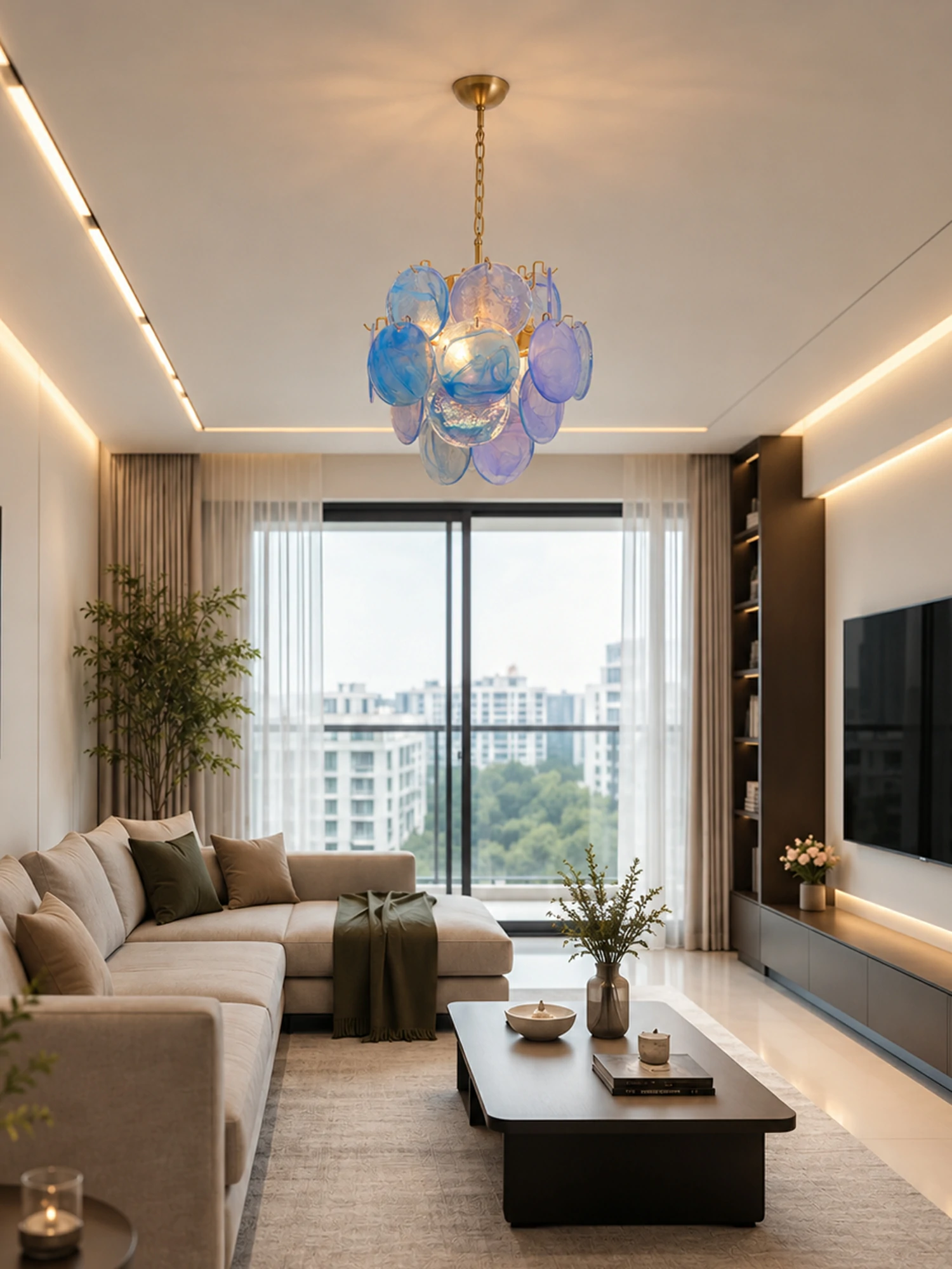Aqua Blue Glass Chandelier - Image 20