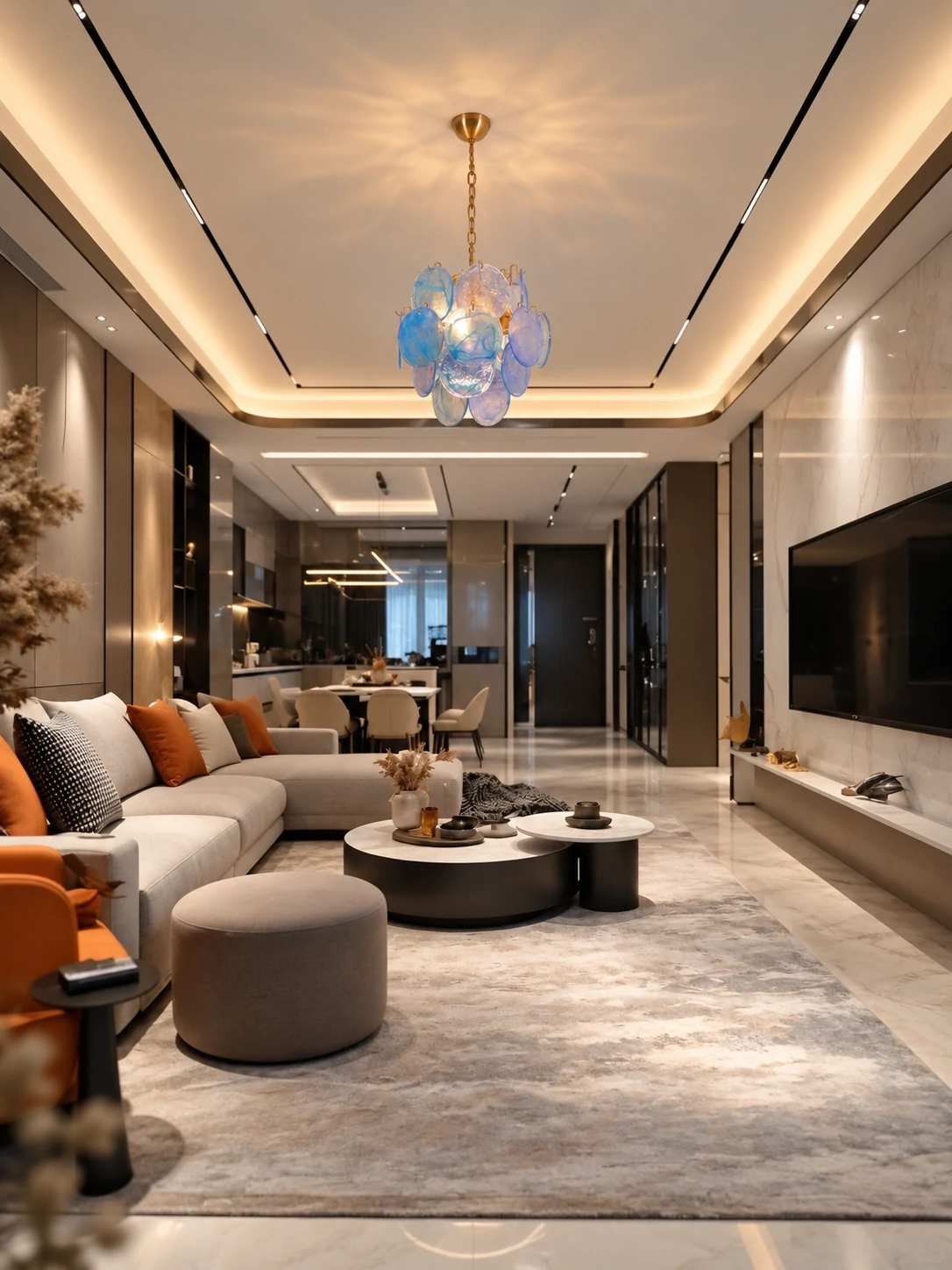 Aqua Blue Glass Chandelier - Image 21