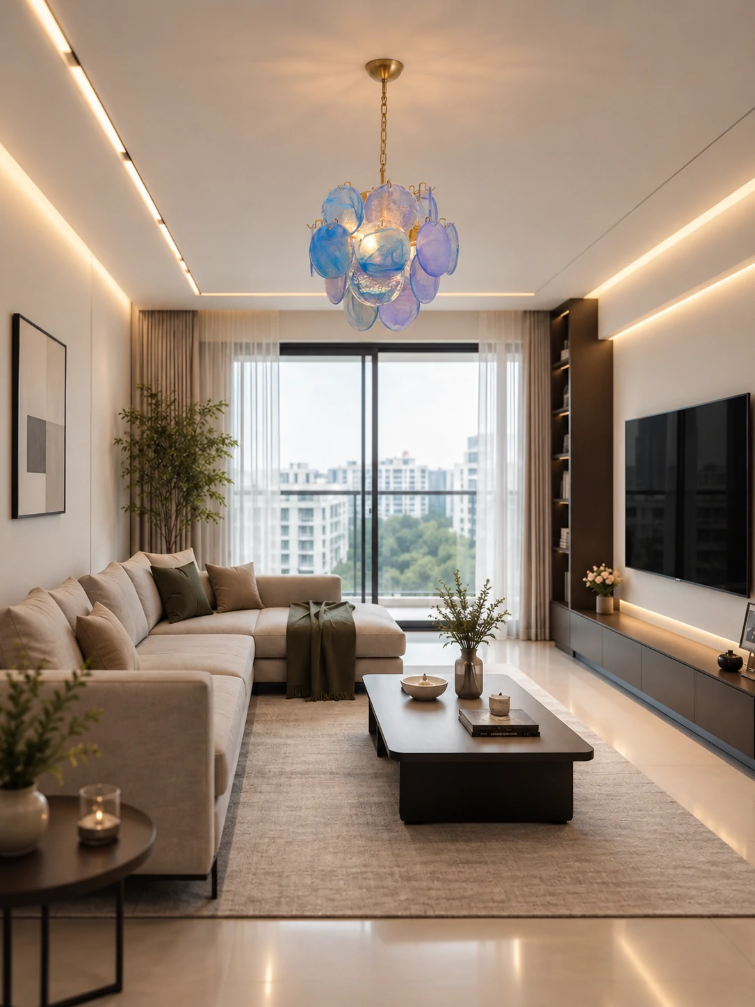 Aqua Blue Glass Chandelier - Image 2