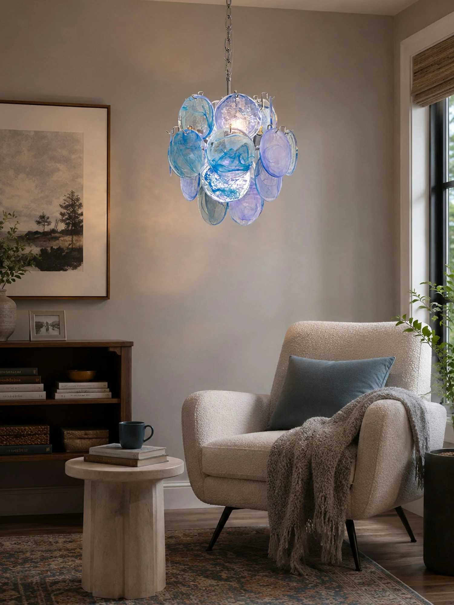 Aqua Blue Glass Chandelier - Image 3