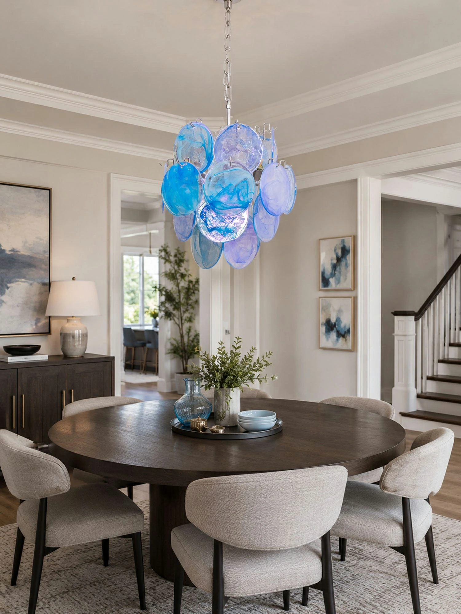 Aqua Blue Glass Chandelier - Image 4