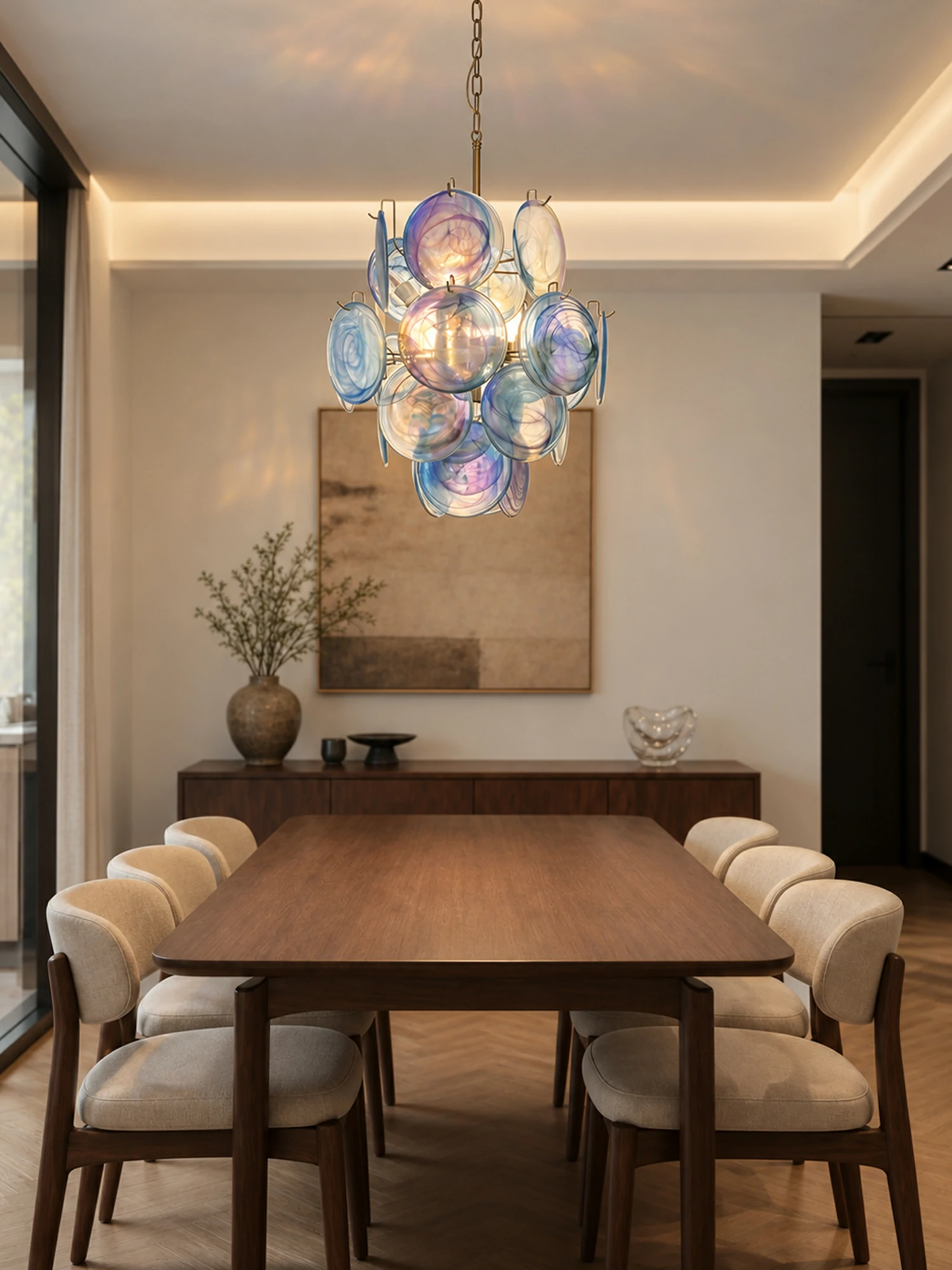 Blue Disc Glass Chandelier - Image 4