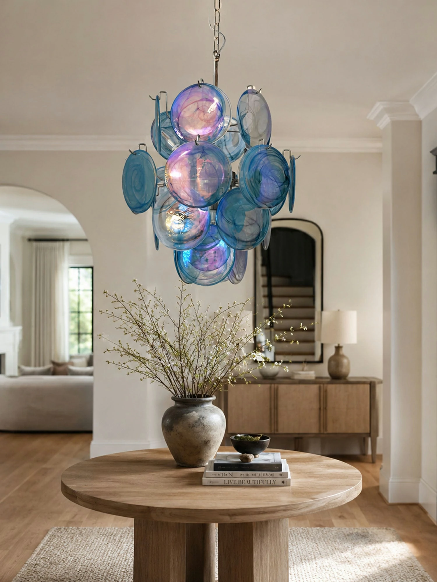 Blue Disc Glass Chandelier - Image 2