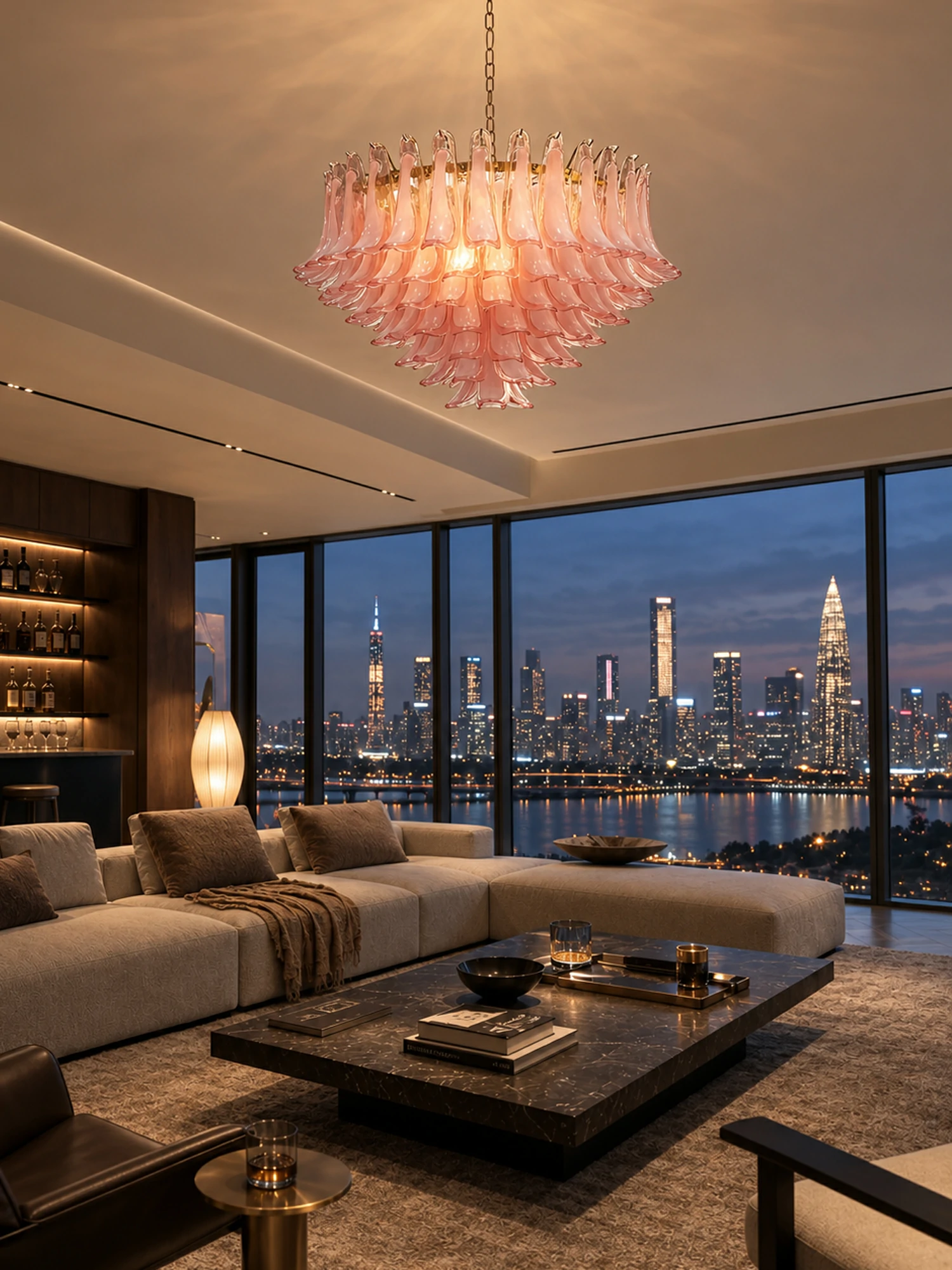 Blush Pink Glass Chandelier - Image 4