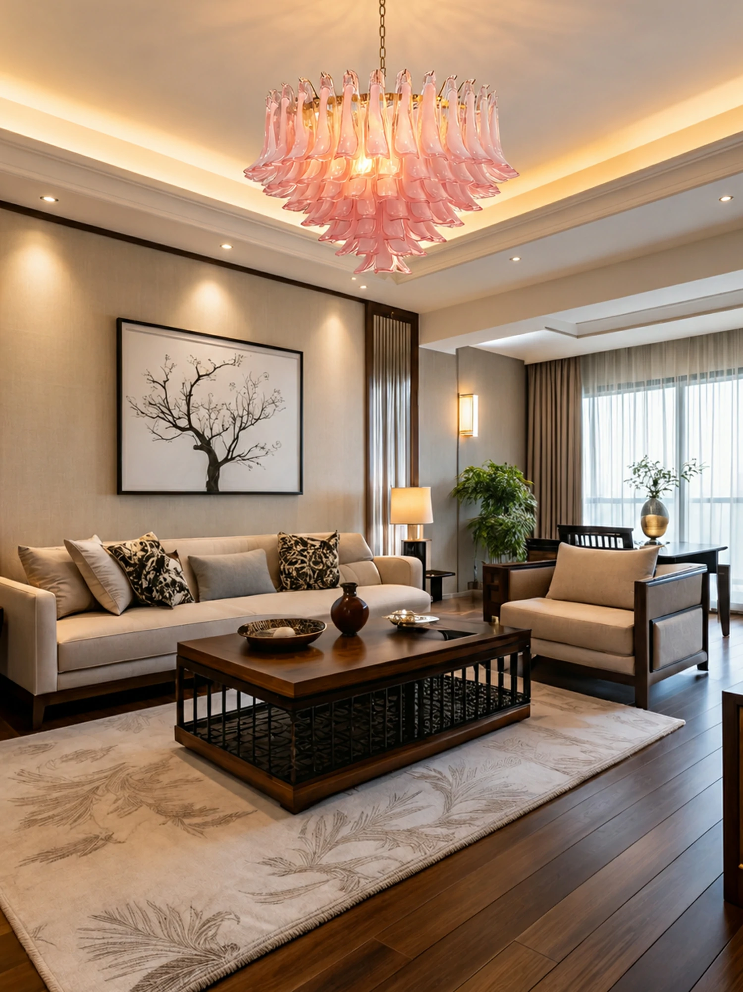Blush Pink Glass Chandelier - Image 5