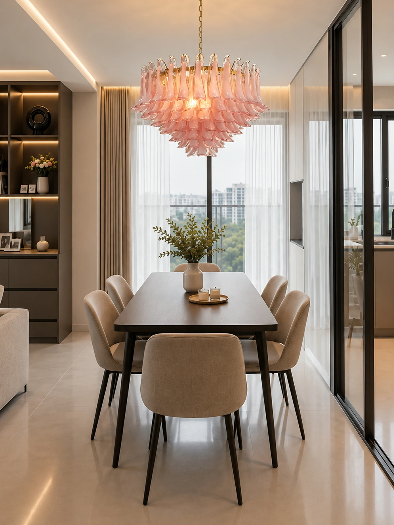Blush Pink Glass Chandelier - Image 7