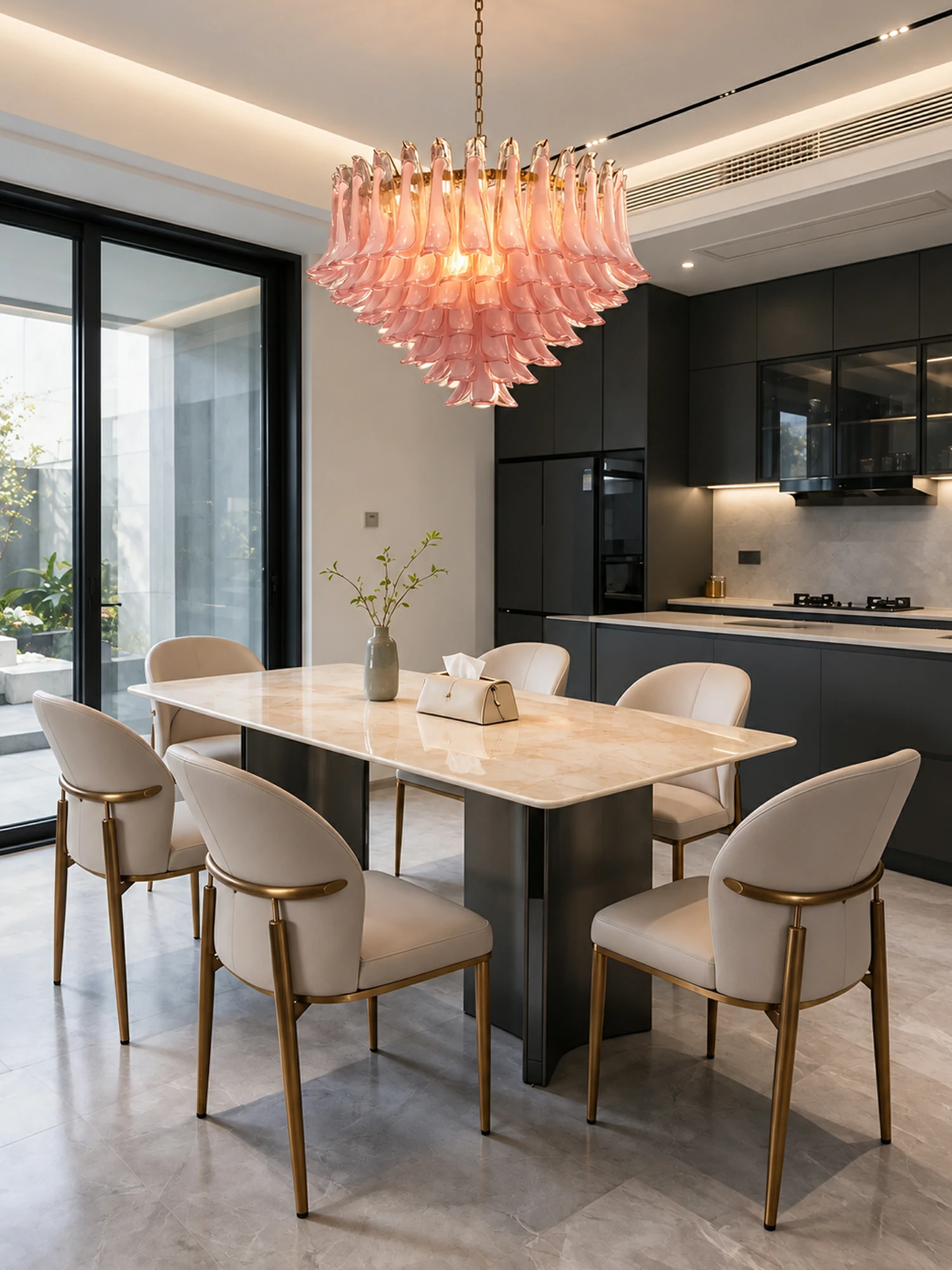 Blush Pink Glass Chandelier - Image 8