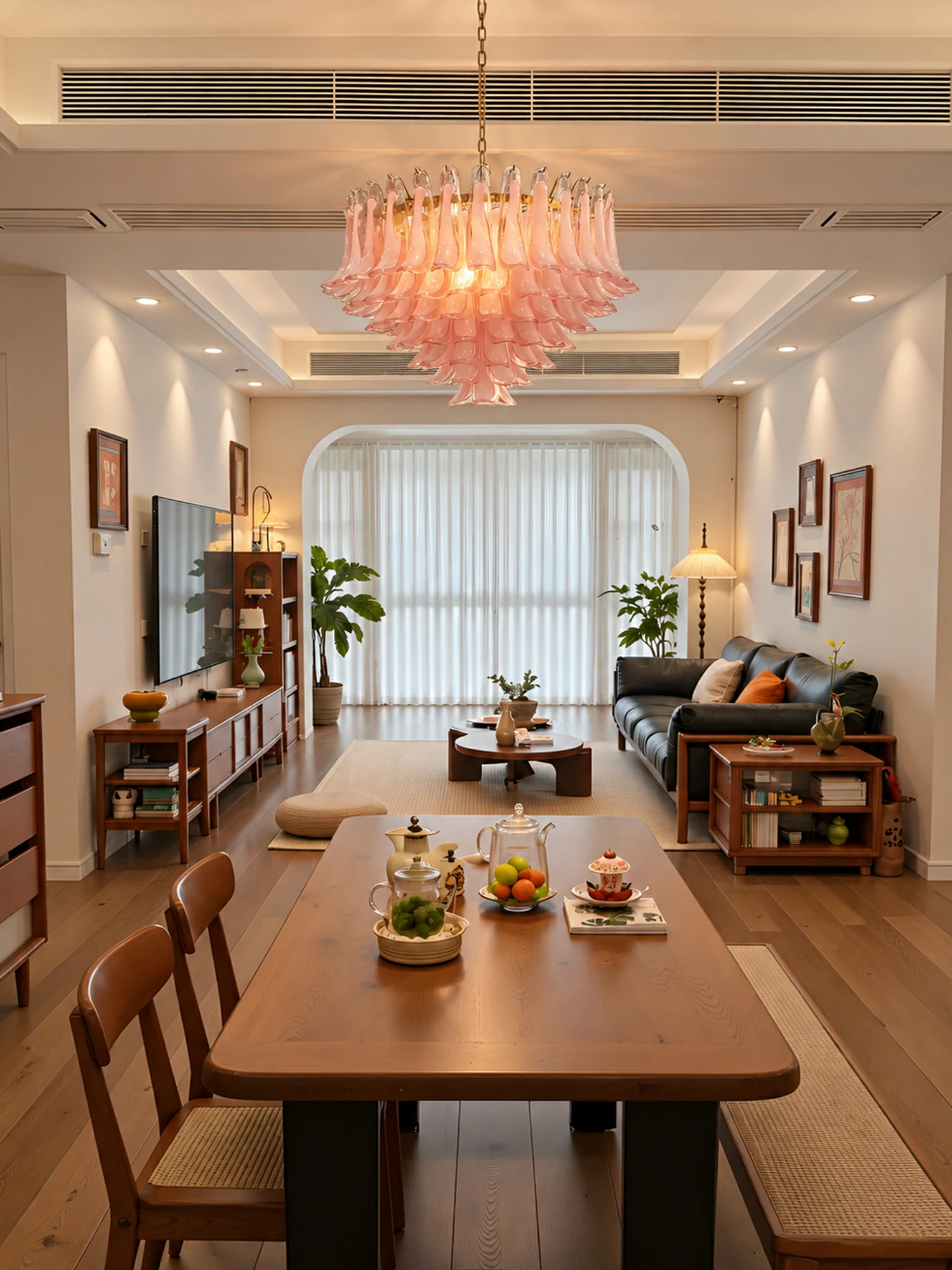 Blush Pink Glass Chandelier - Image 9