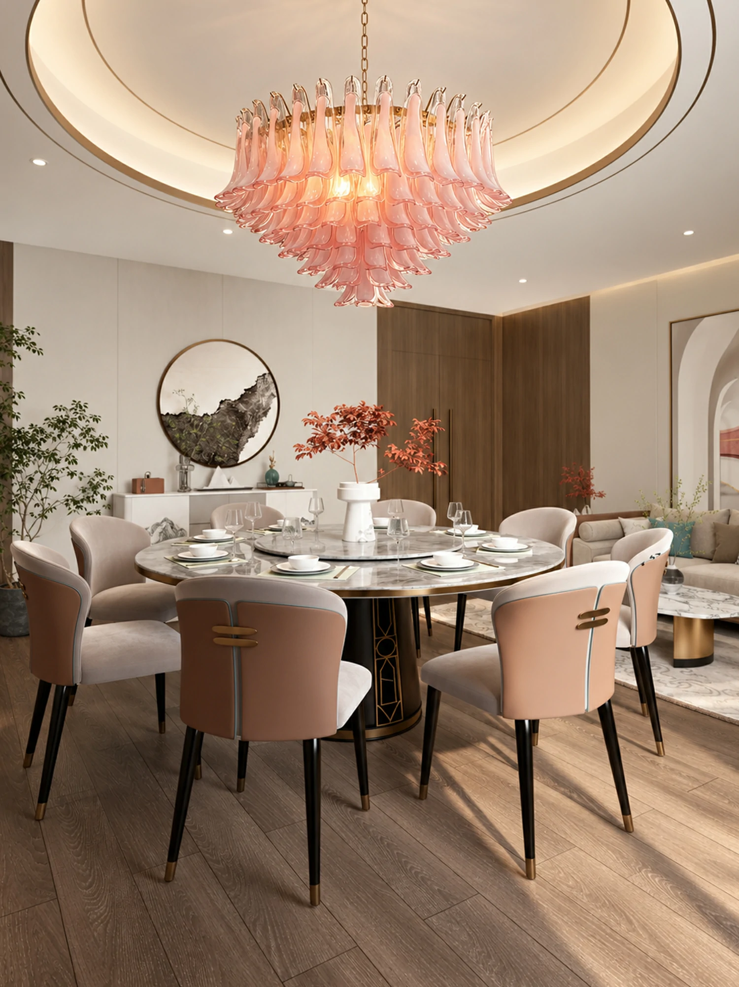 Blush Pink Glass Chandelier - Image 2