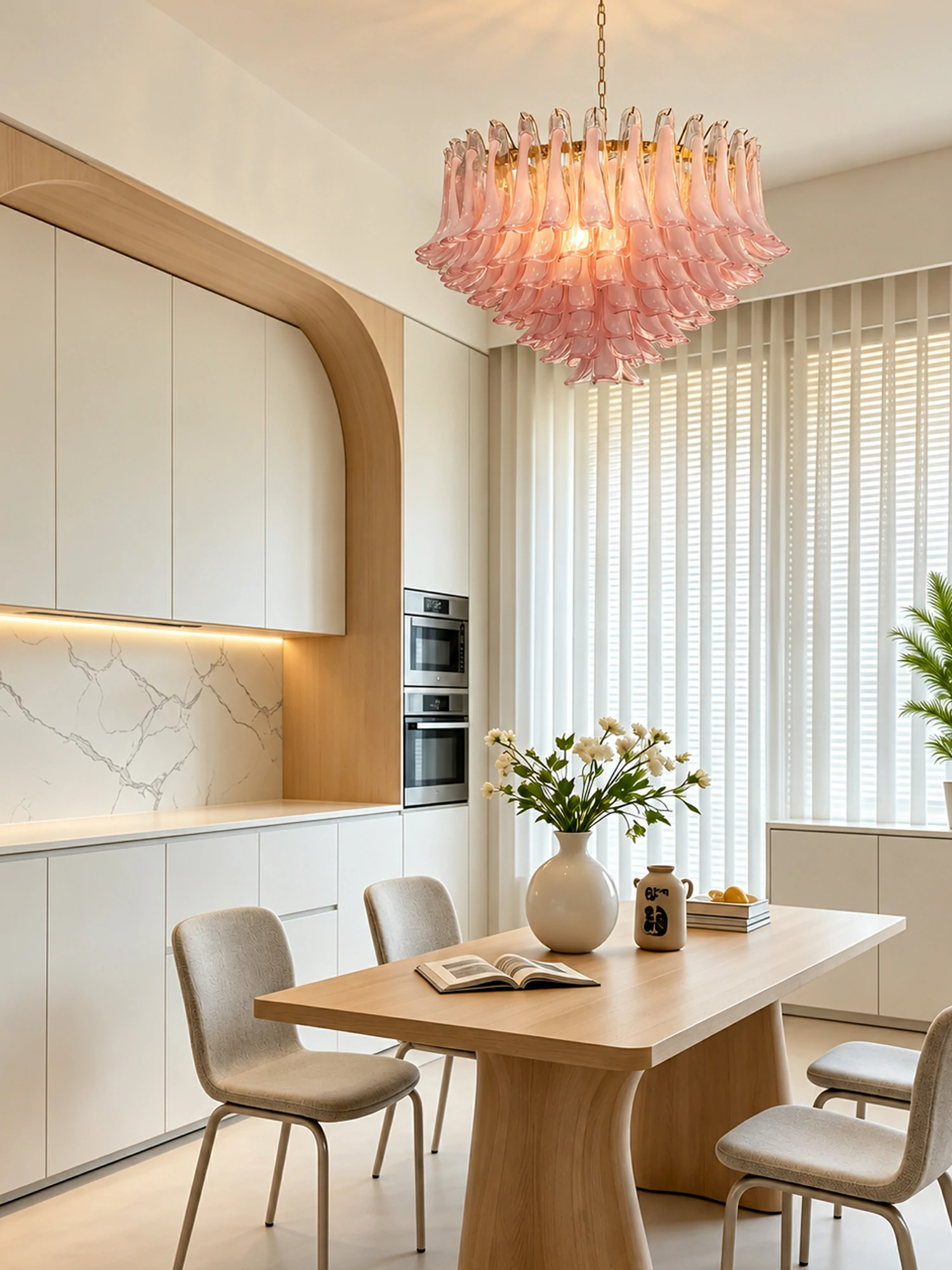 Blush Pink Glass Chandelier - Image 3