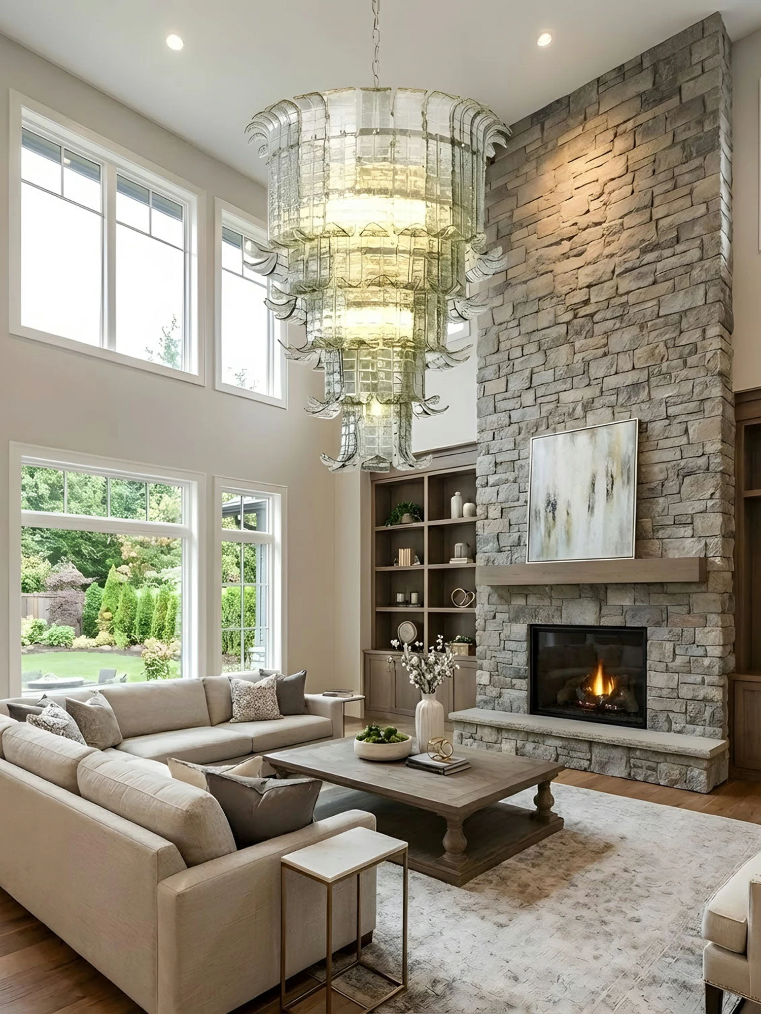 Cascade Glass Green Chandelier - Image 3