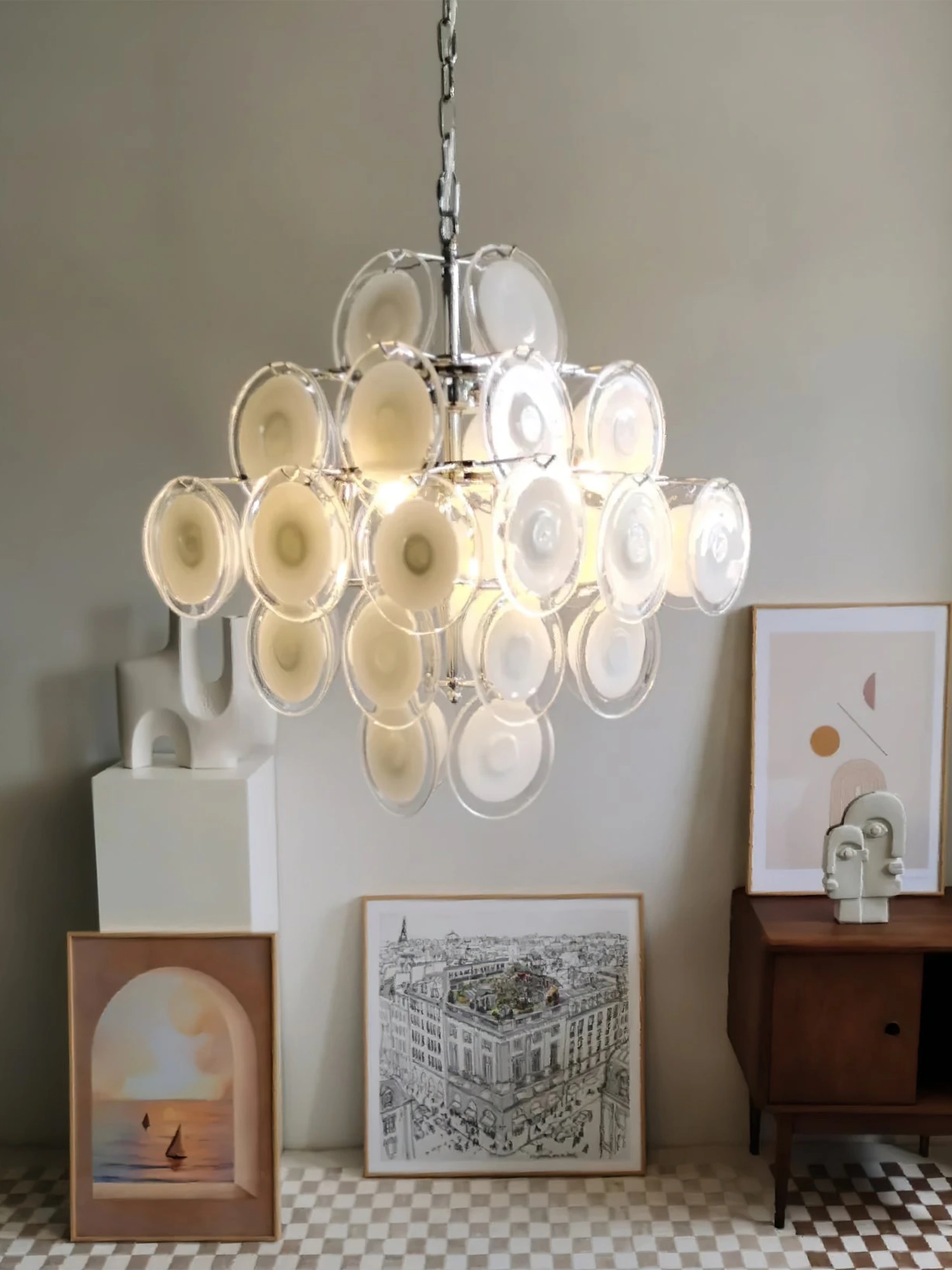 Disc White Glass Chandelier - Image 2