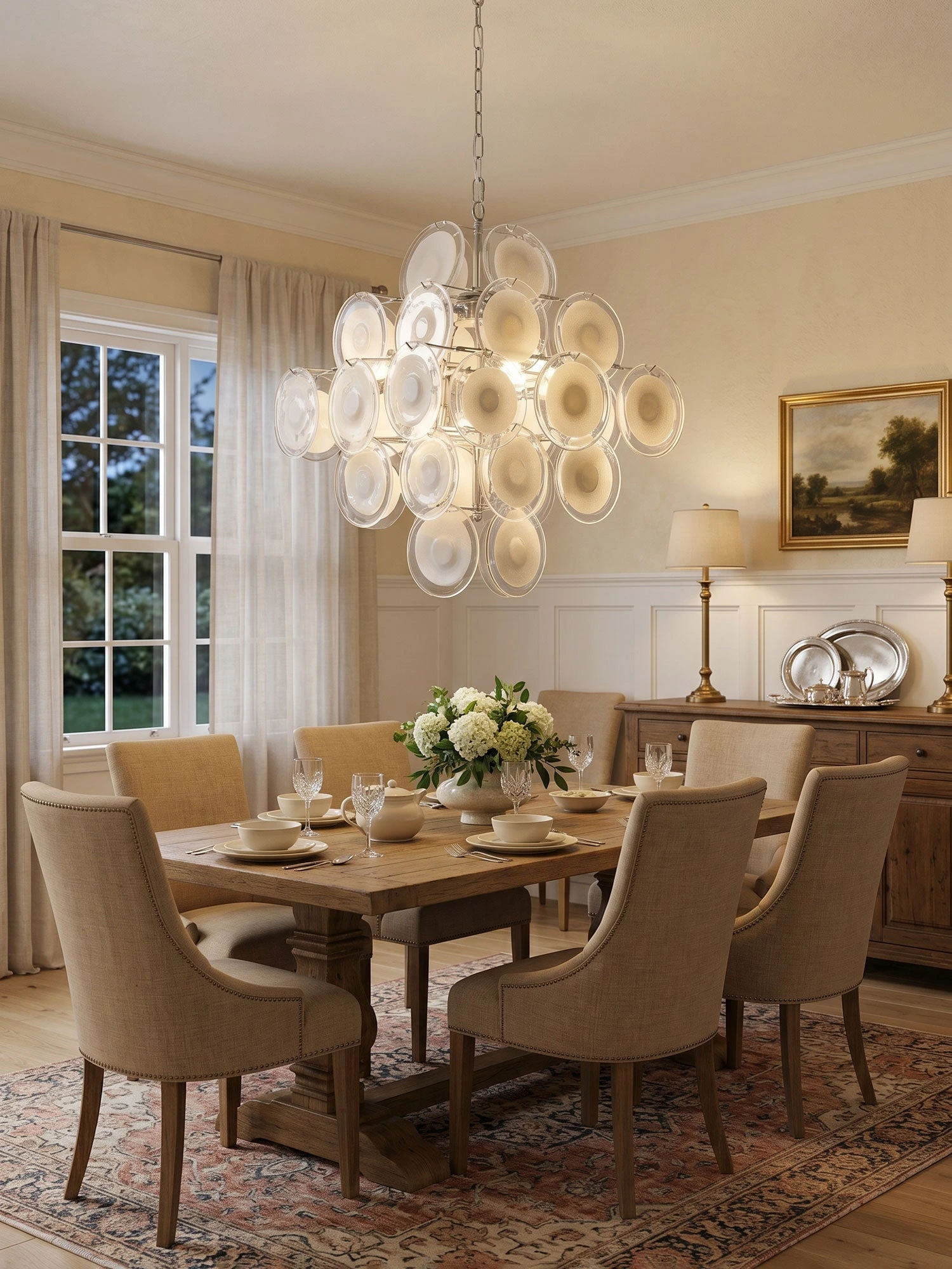 Disc White Glass Chandelier - Image 3