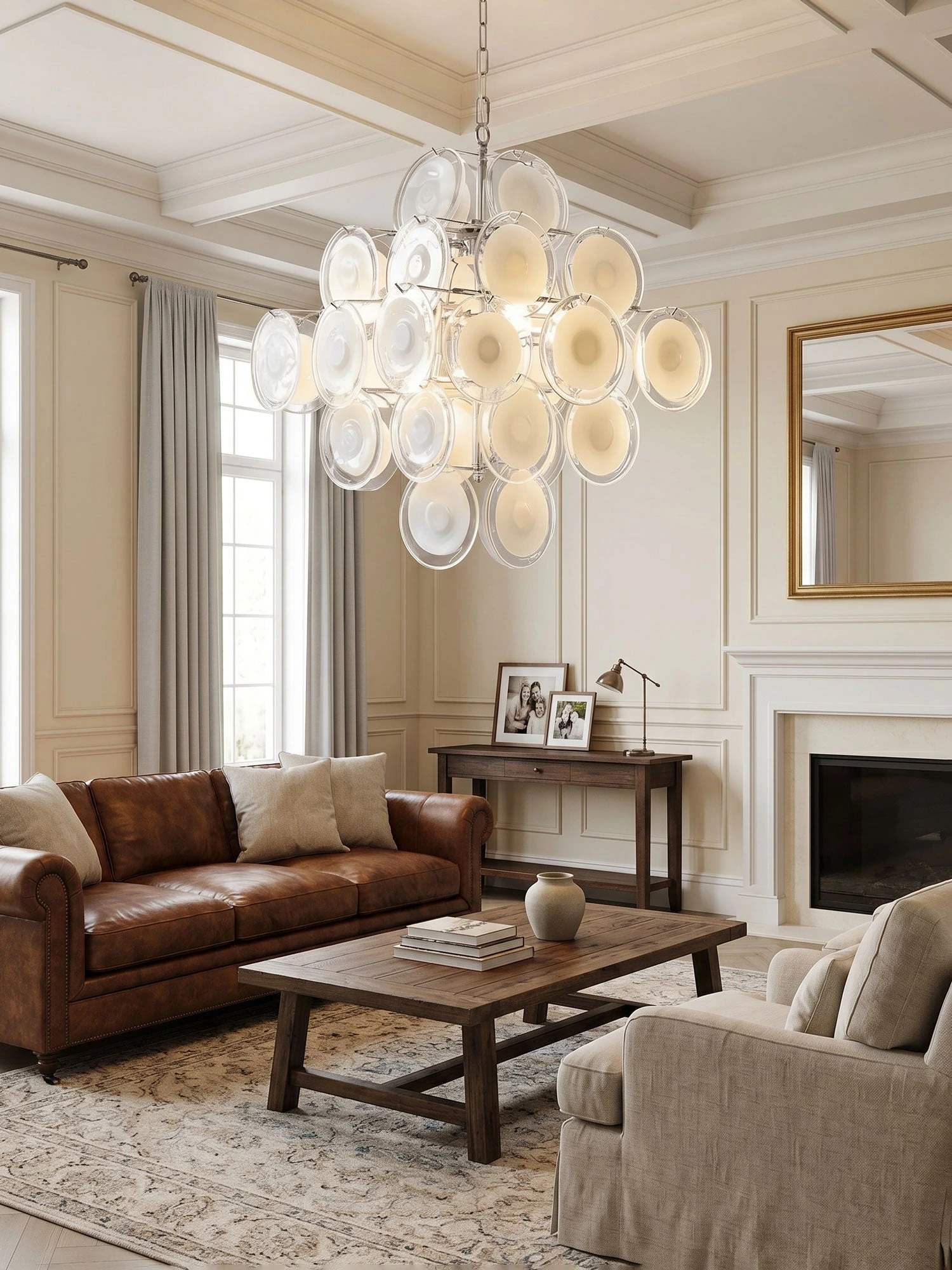 Disc White Glass Chandelier - Image 4