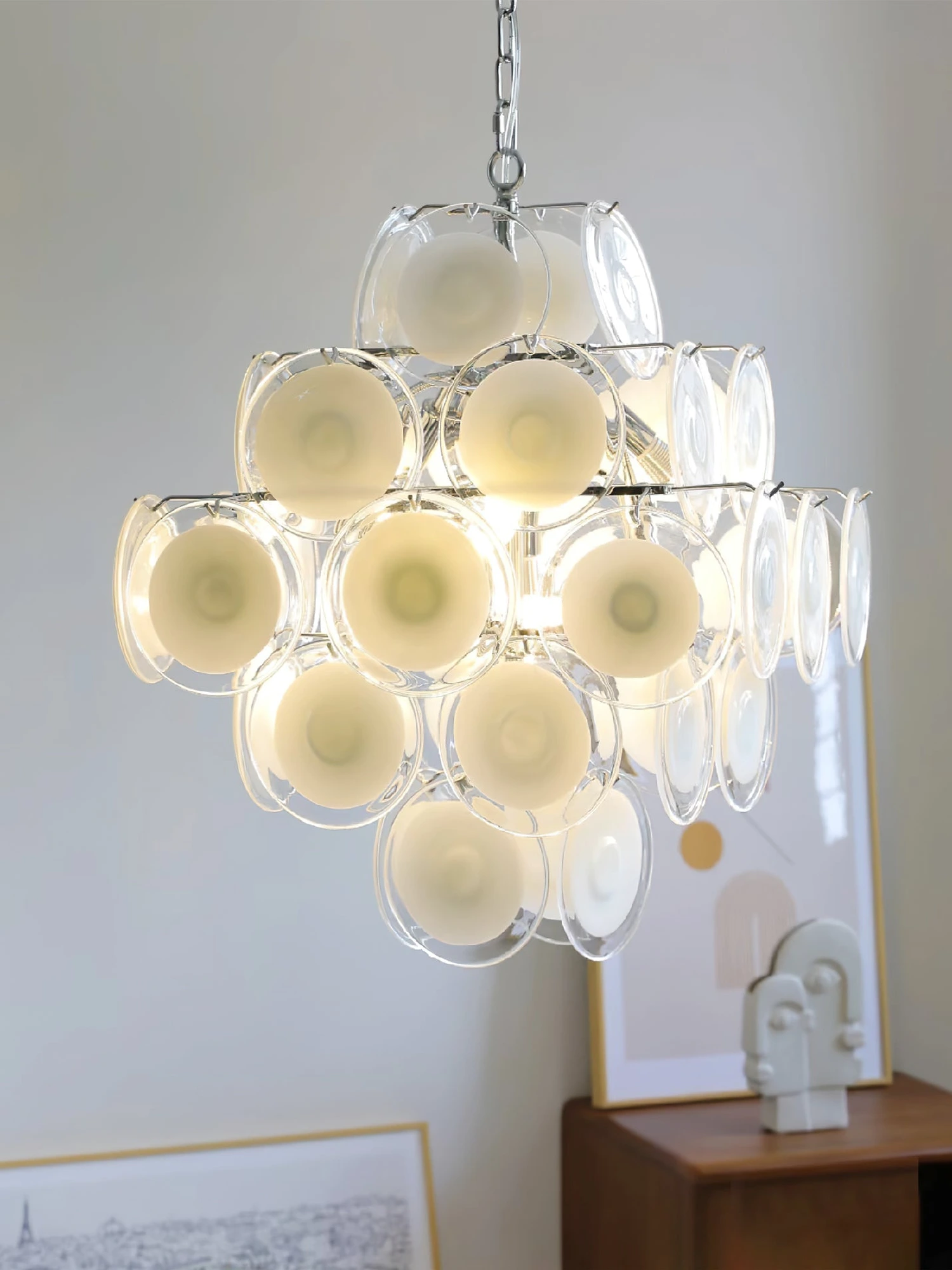 Disc White Glass Chandelier - Image 13