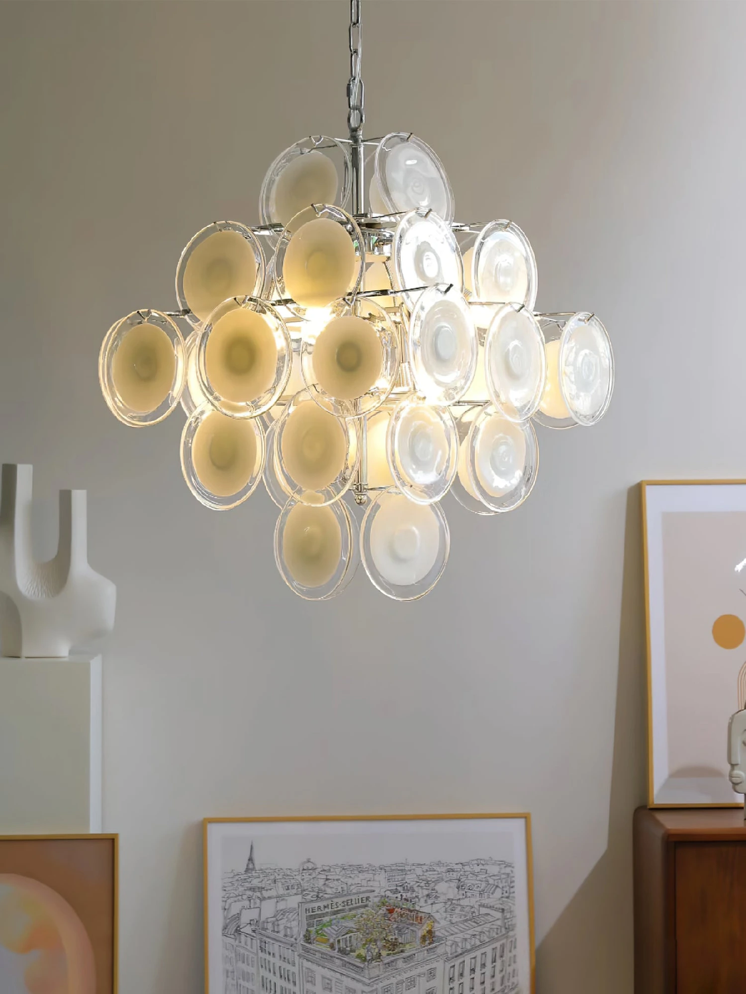 Disc White Glass Chandelier - Image 8