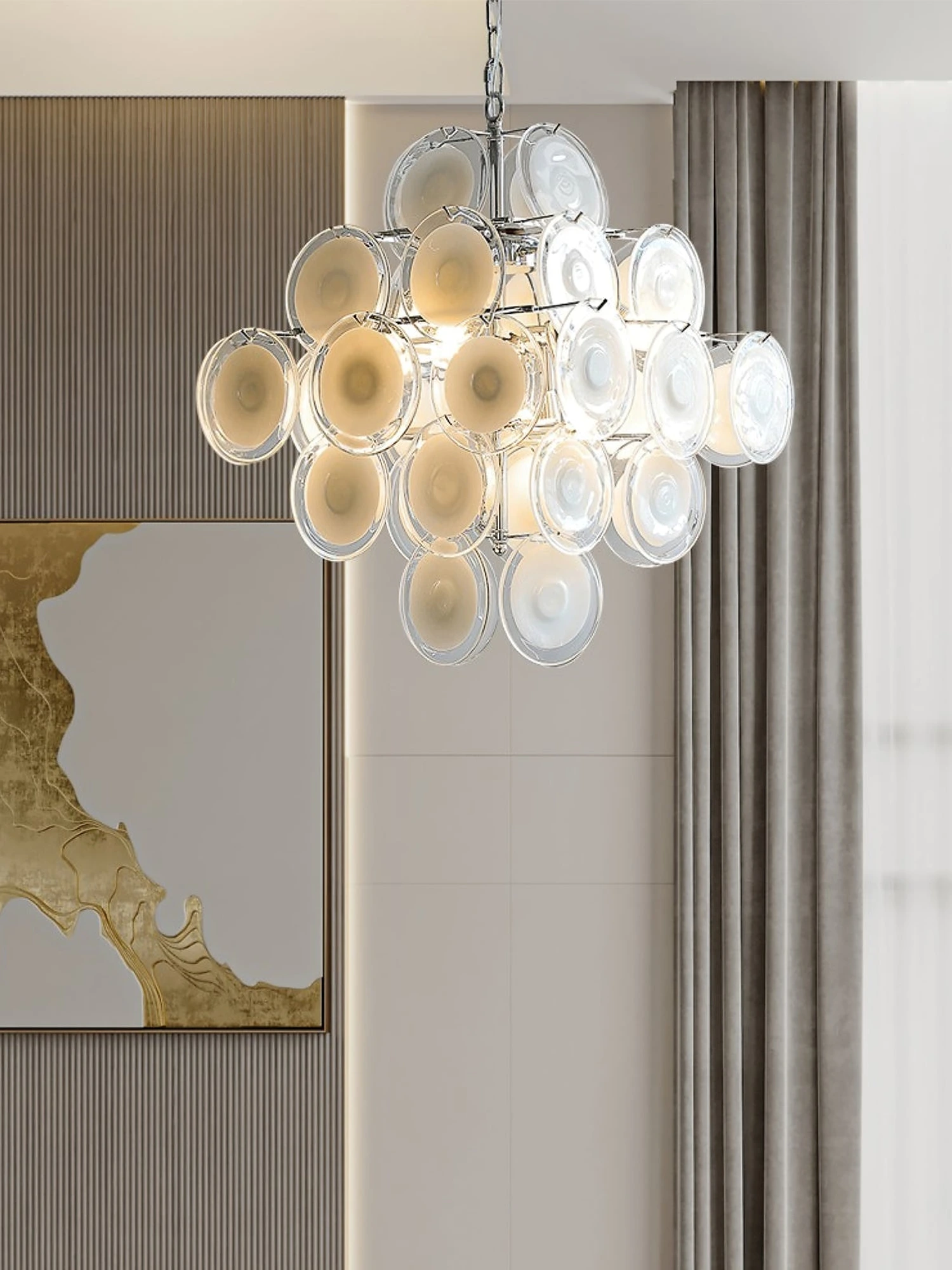 Disc White Glass Chandelier - Image 9