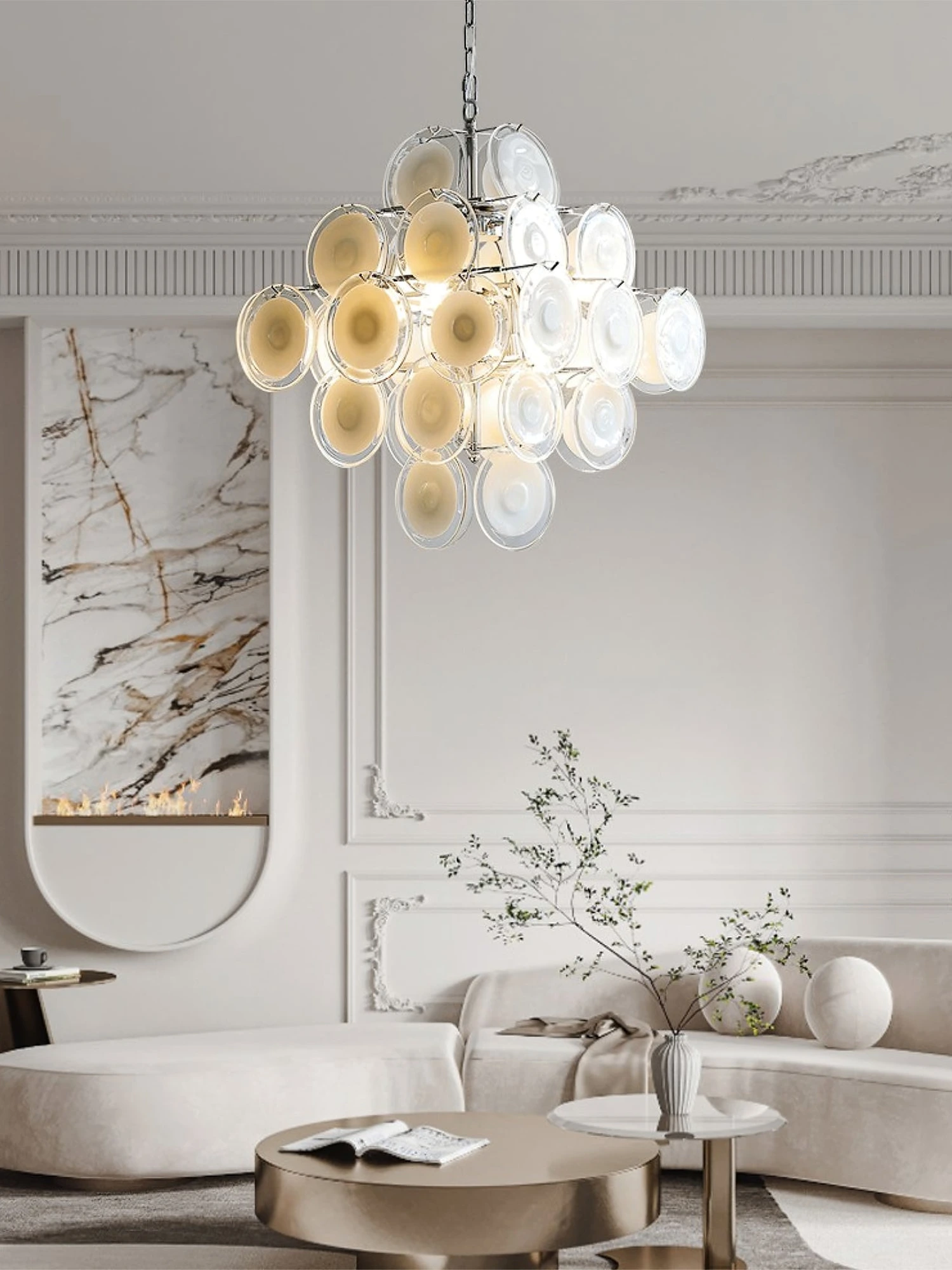 Disc White Glass Chandelier - Image 10
