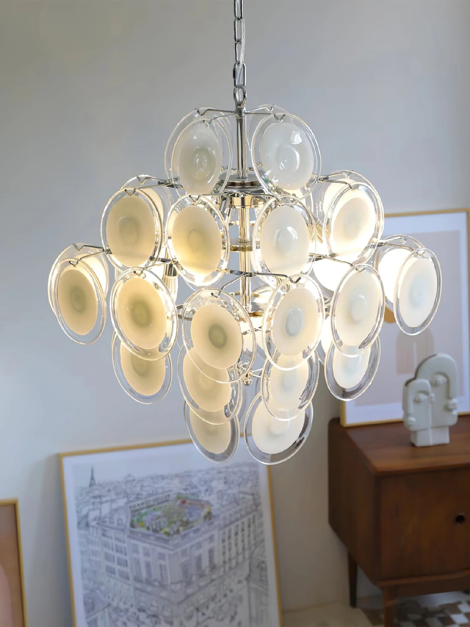 Disc White Glass Chandelier - Image 11