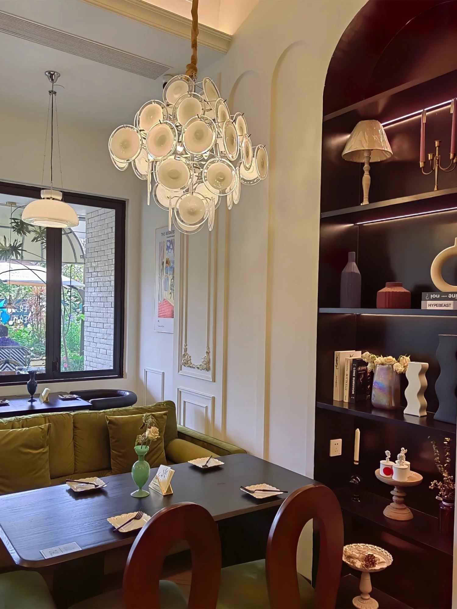 Disc White Glass Chandelier - Image 6