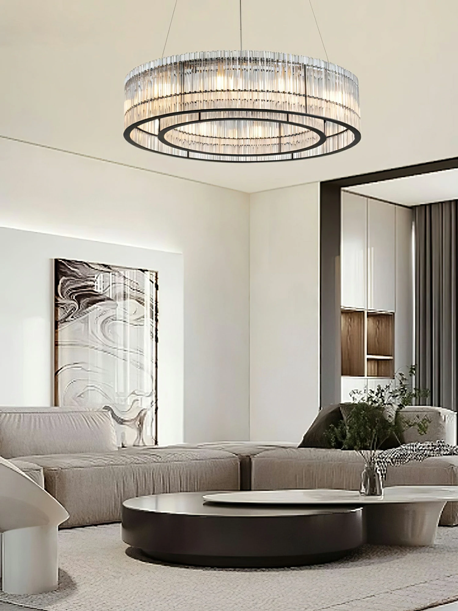 Glass Tube Ring Chandelier - Image 7