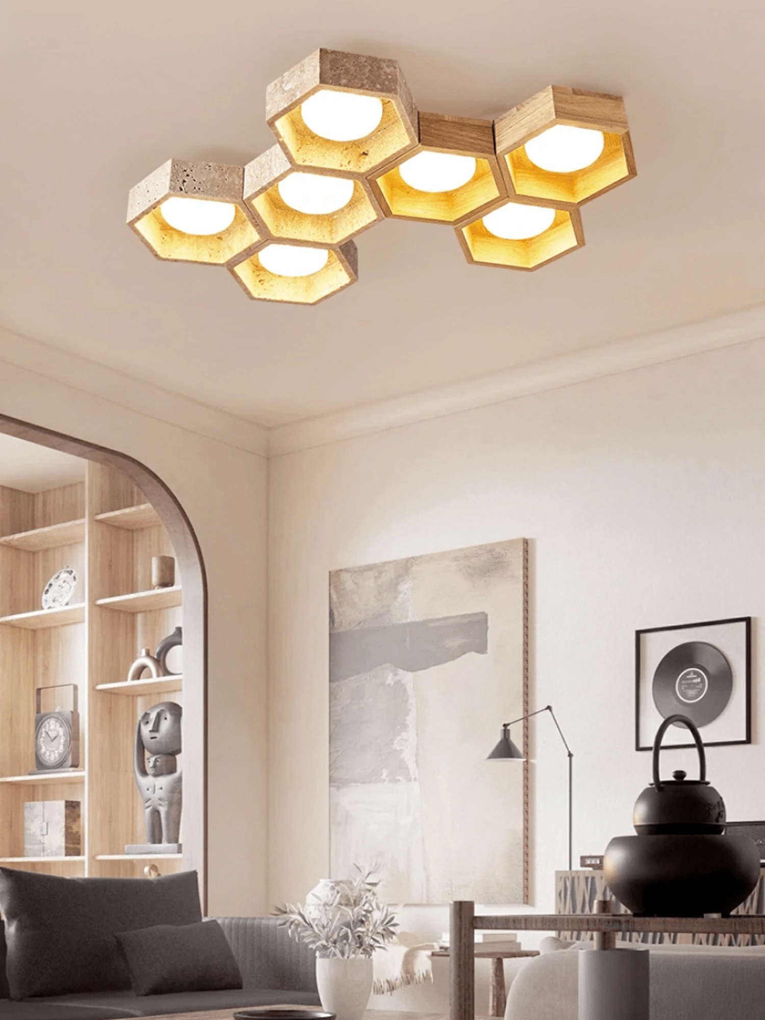 Honeycomb Travertine Ceiling Lamp - Image 6