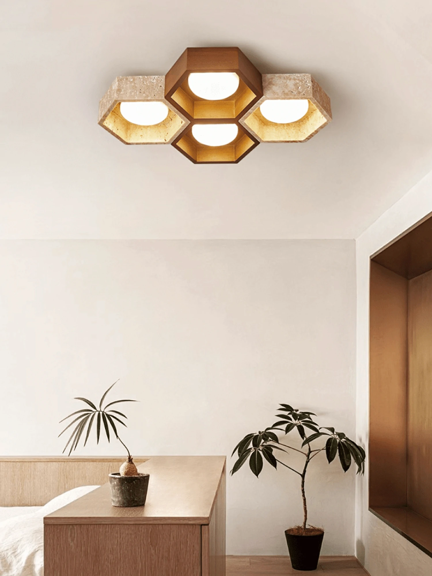 Honeycomb Travertine Ceiling Lamp - Image 2