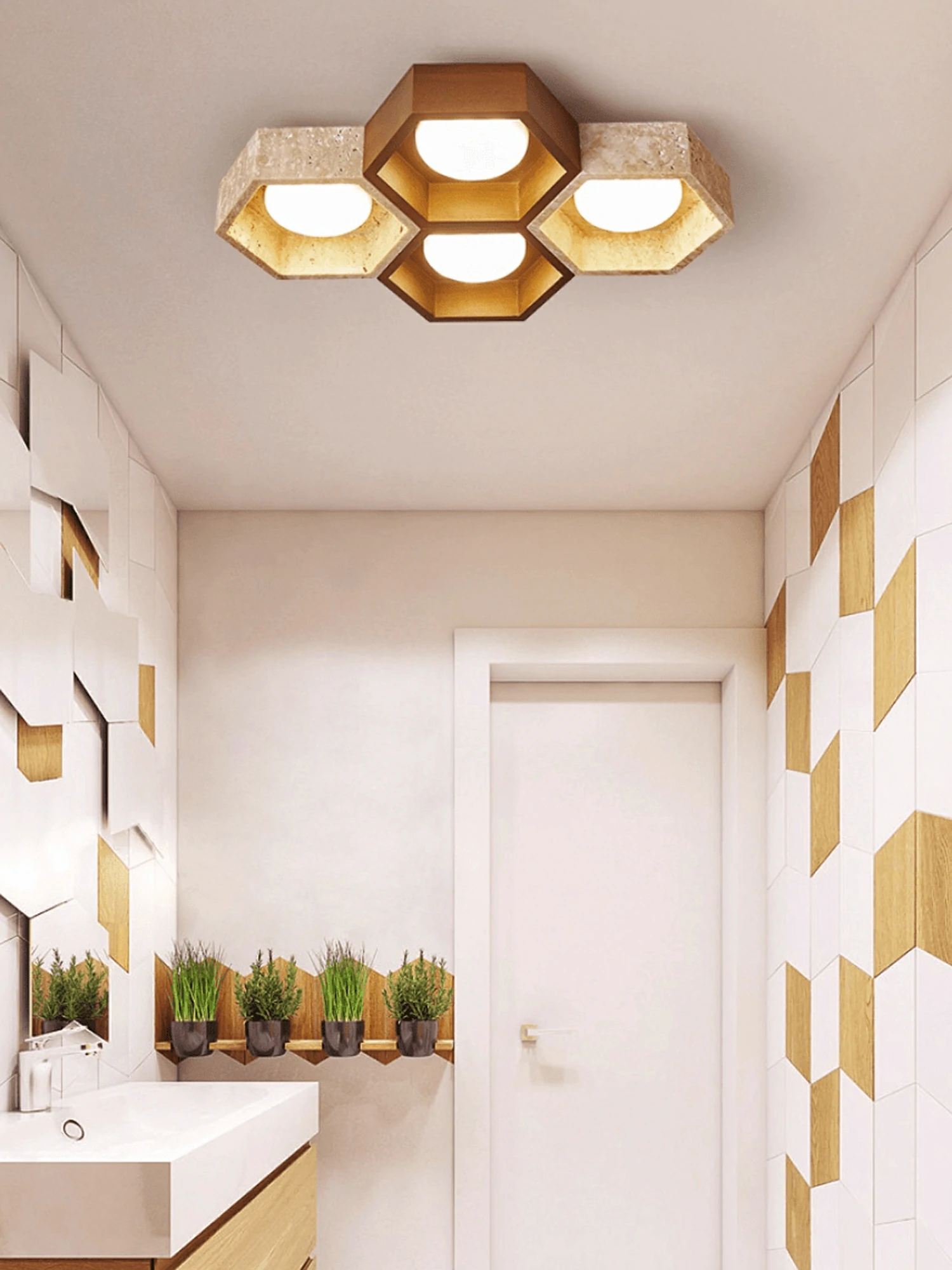 Honeycomb Travertine Ceiling Lamp - Image 3