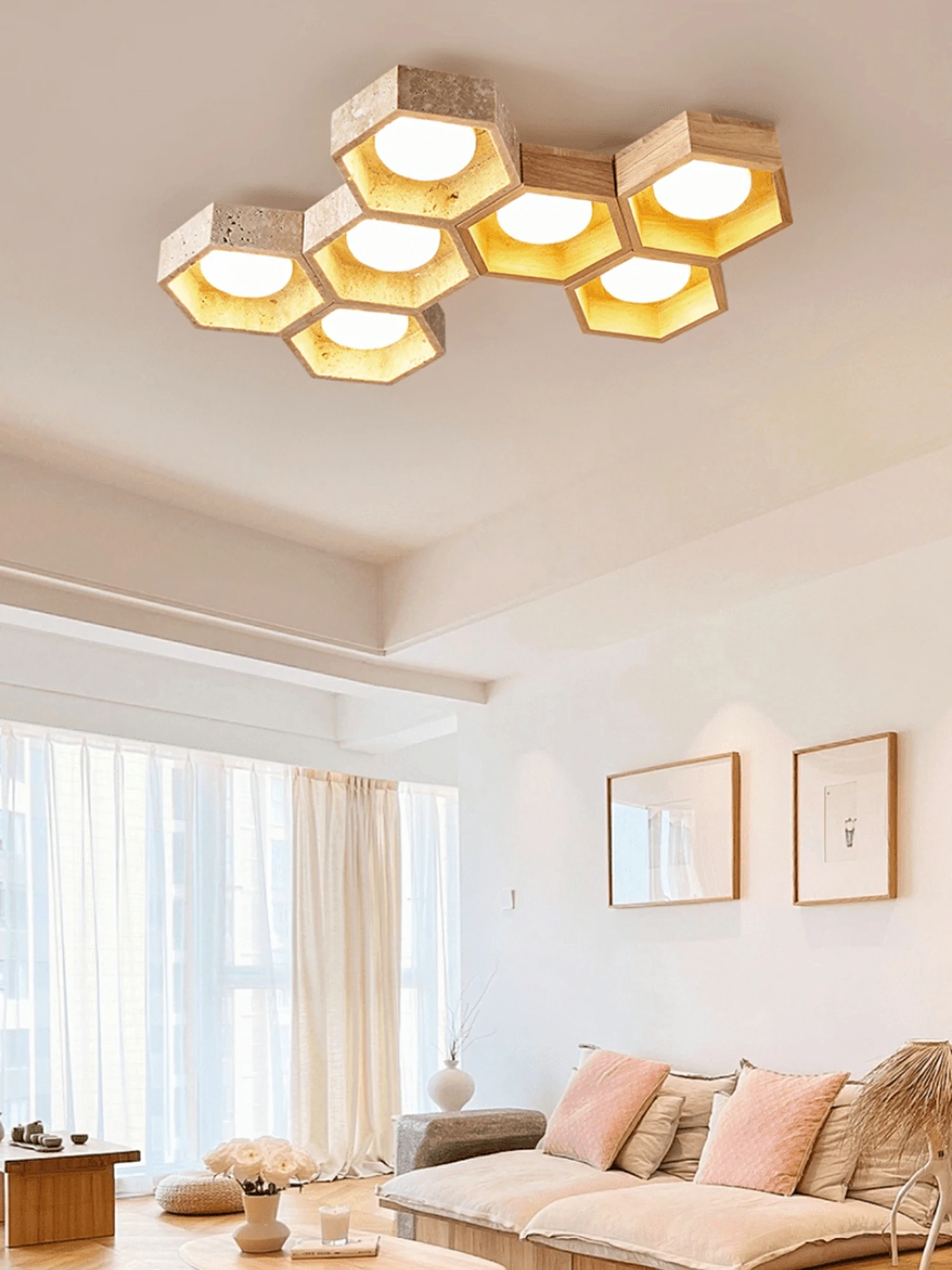 Honeycomb Travertine Ceiling Lamp - Image 4