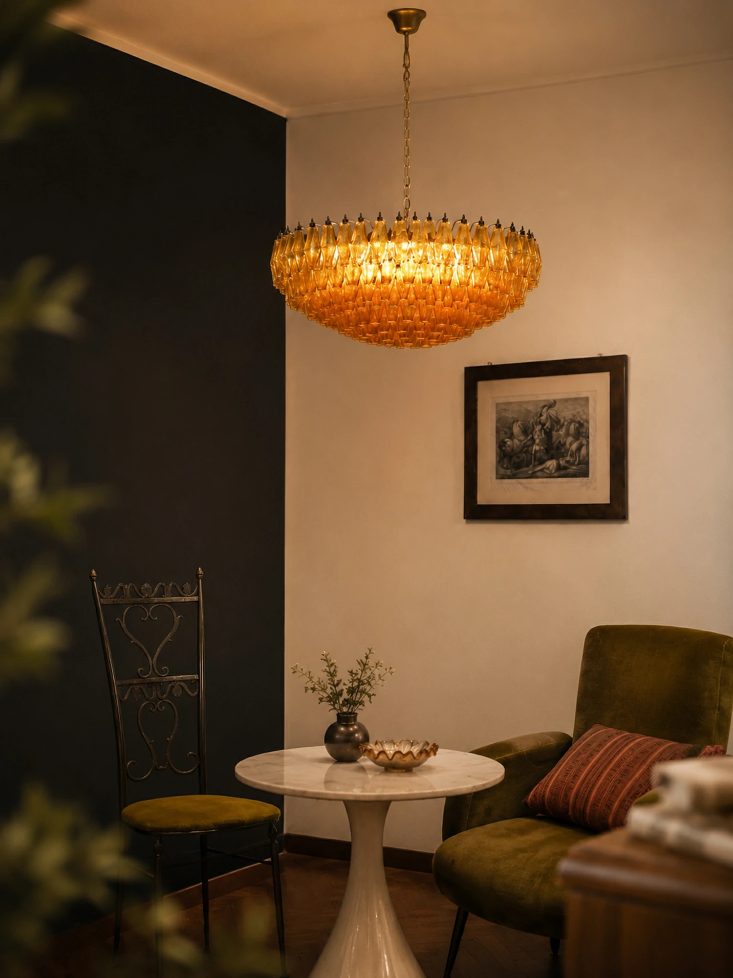 Murano Rhombus Amber Glass Chandelier - Image 3
