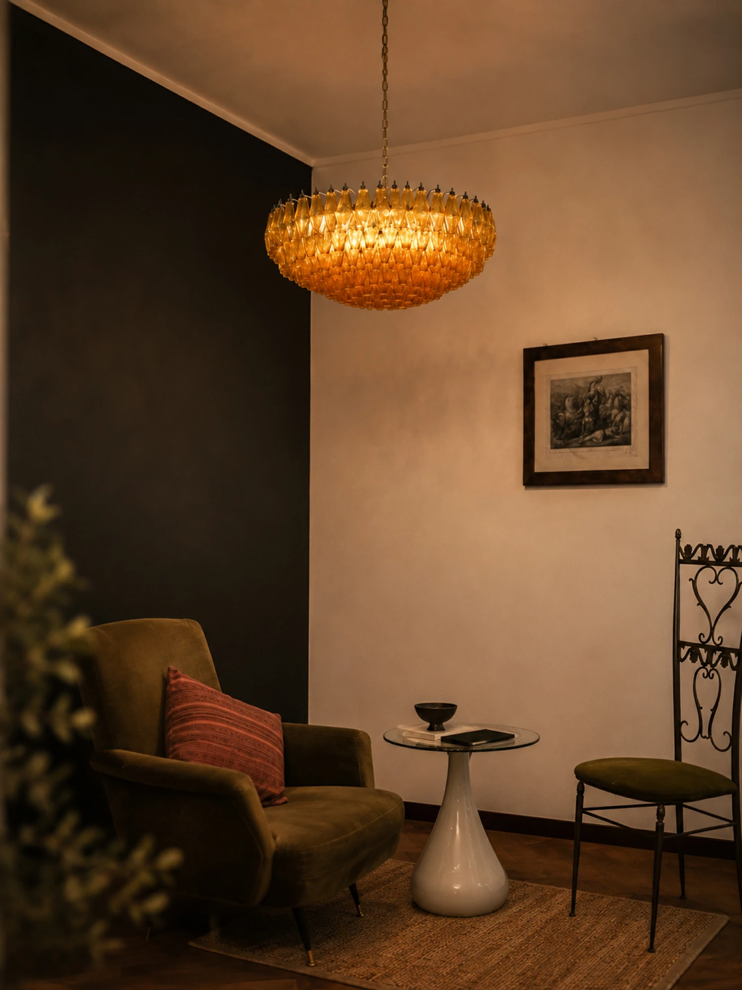 Murano Rhombus Amber Glass Chandelier - Image 7