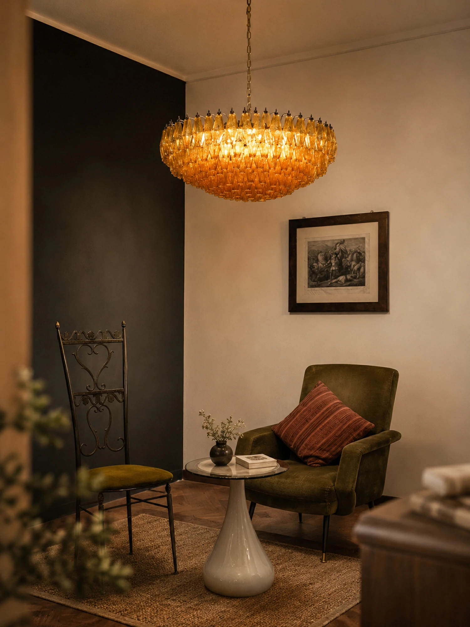 Murano Rhombus Amber Glass Chandelier - Image 2