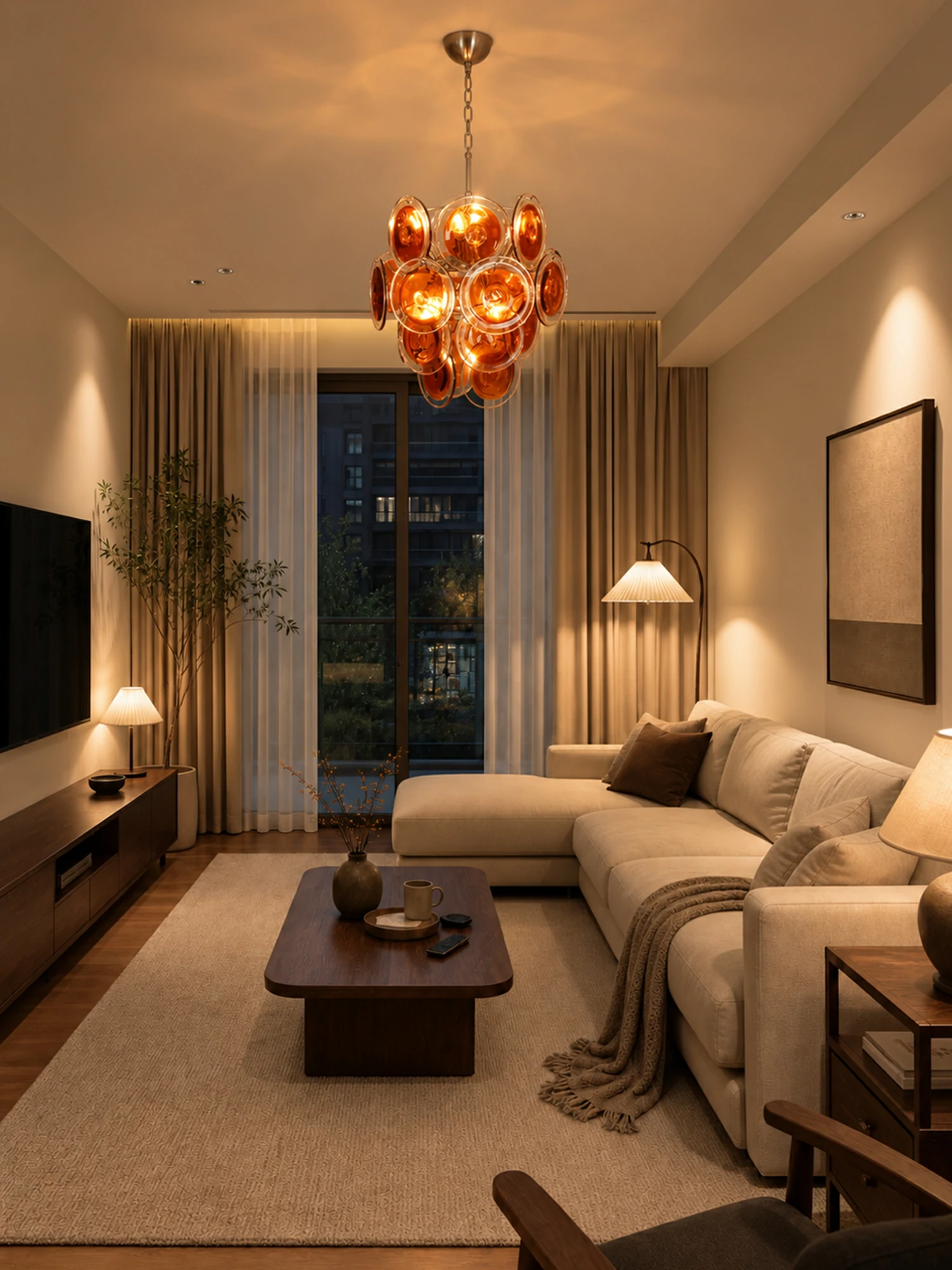 Orange Disk Glass Chandelier - Image 10