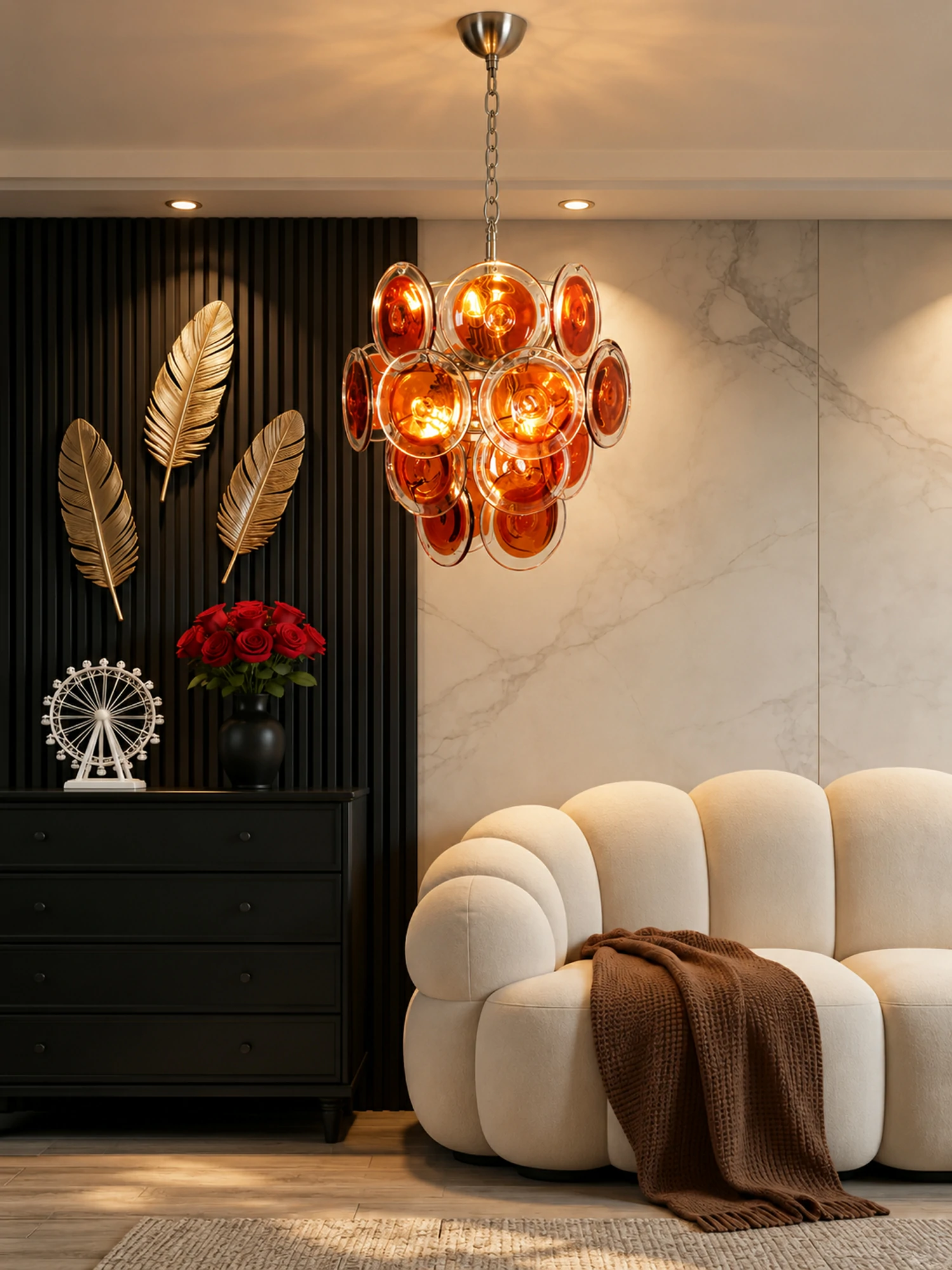 Orange Disk Glass Chandelier - Image 9