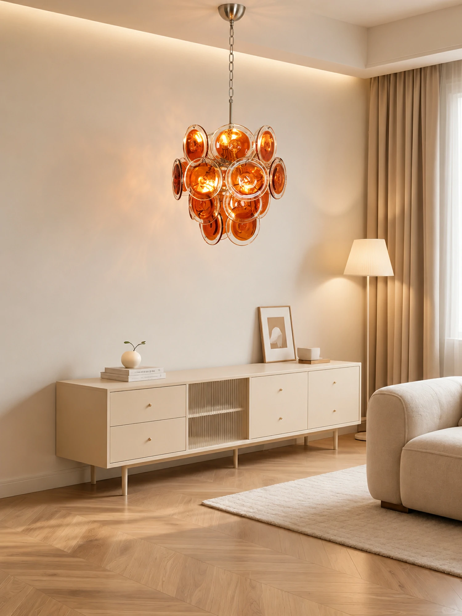 Orange Disk Glass Chandelier - Image 8