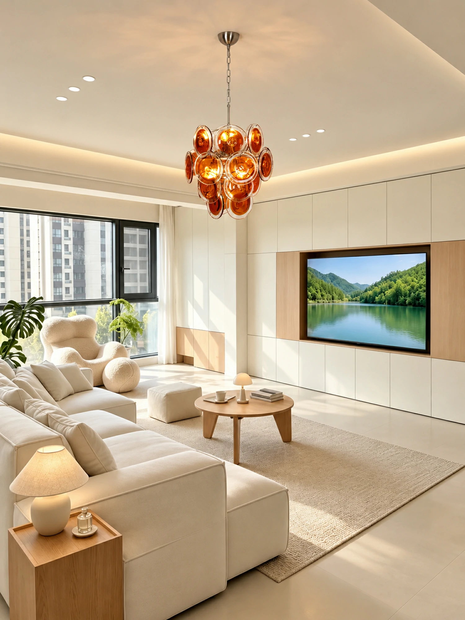 Orange Disk Glass Chandelier - Image 5