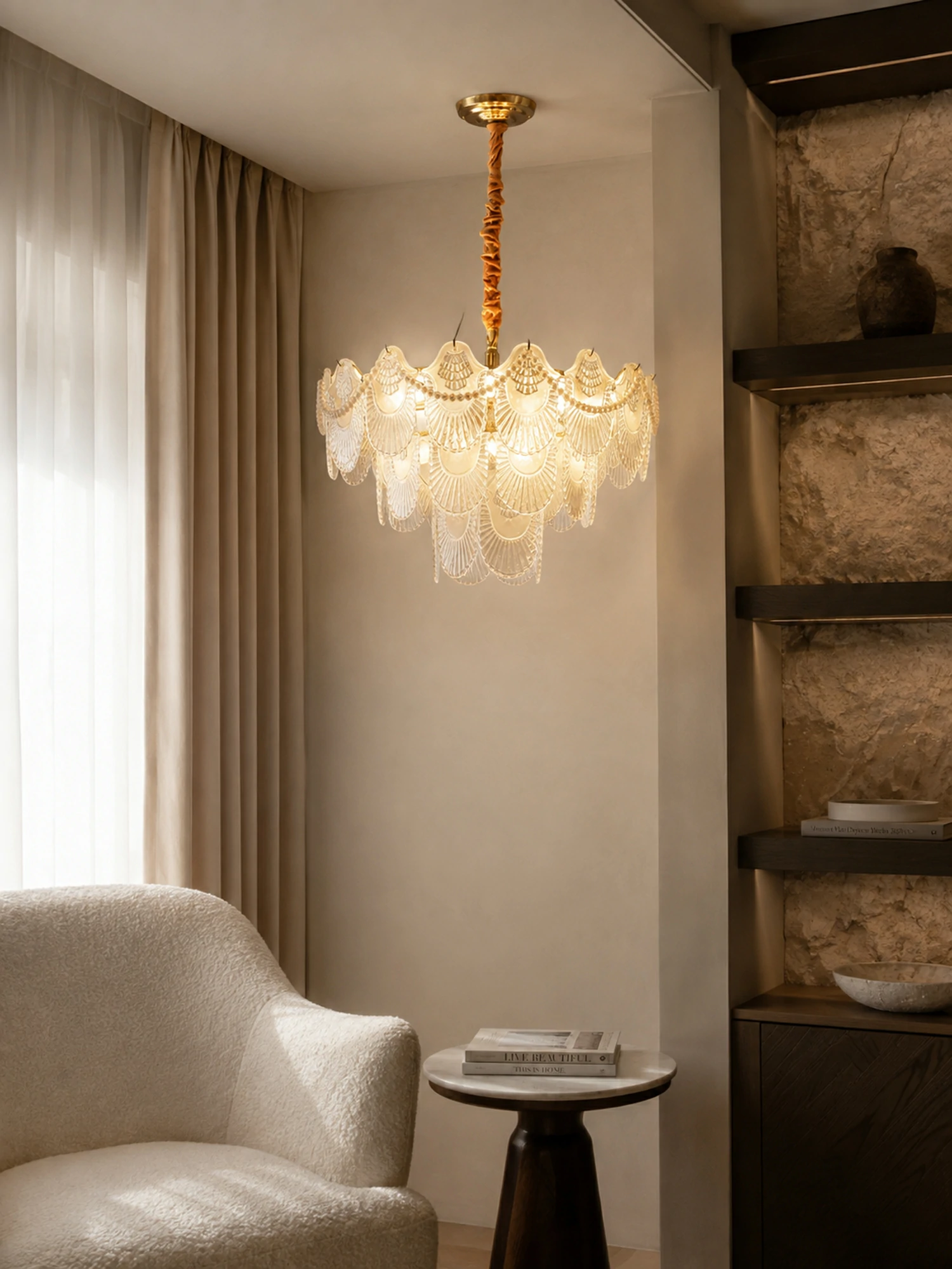 Pearl Glass Shell Chandelier - Image 8