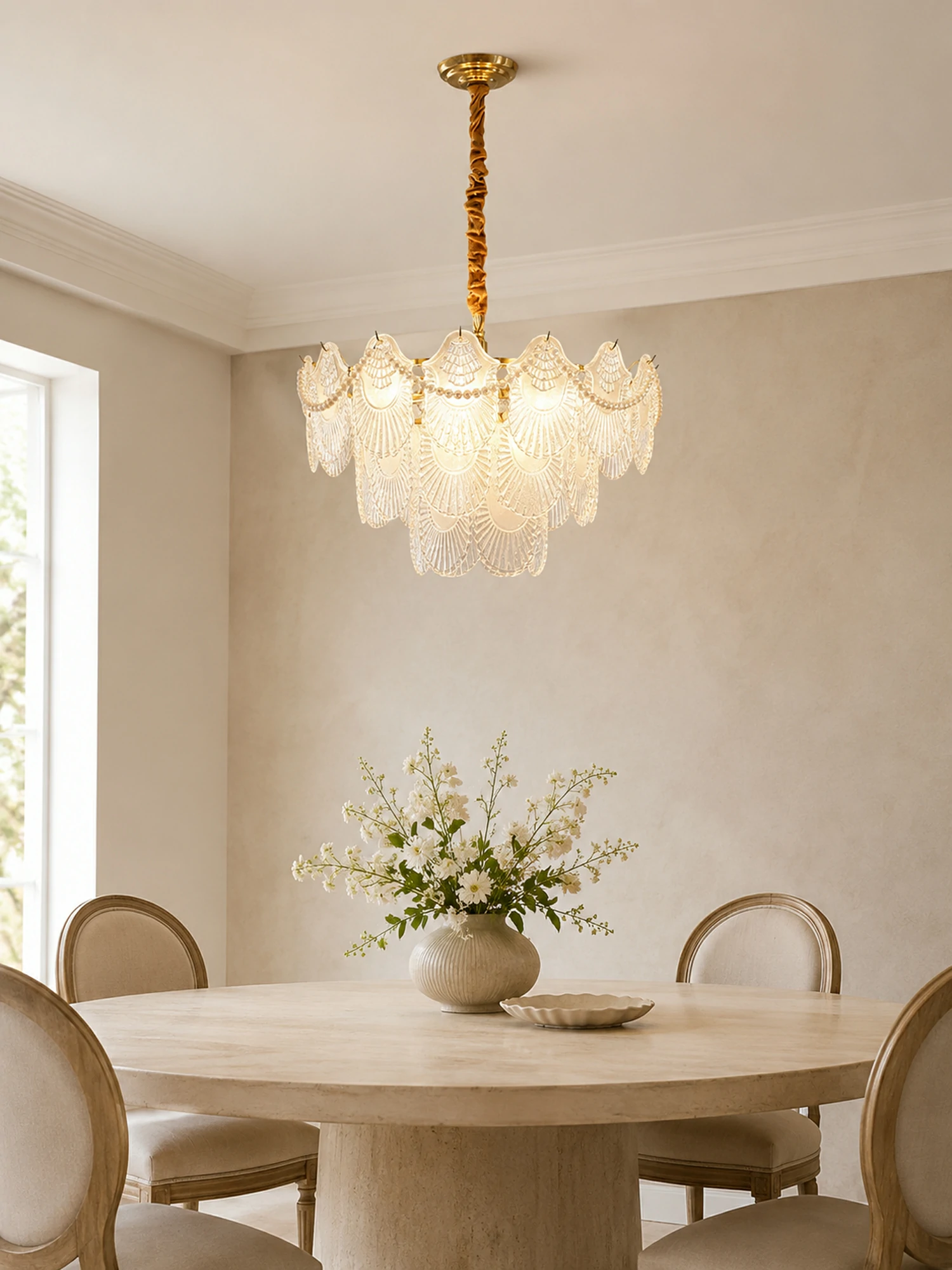 Pearl Glass Shell Chandelier - Image 2