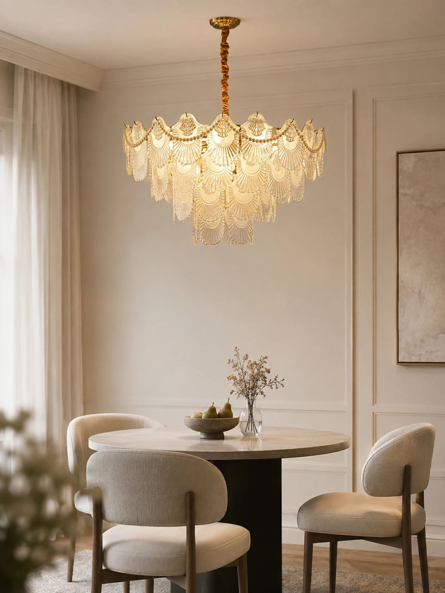 Pearl Glass Shell Chandelier - Image 7