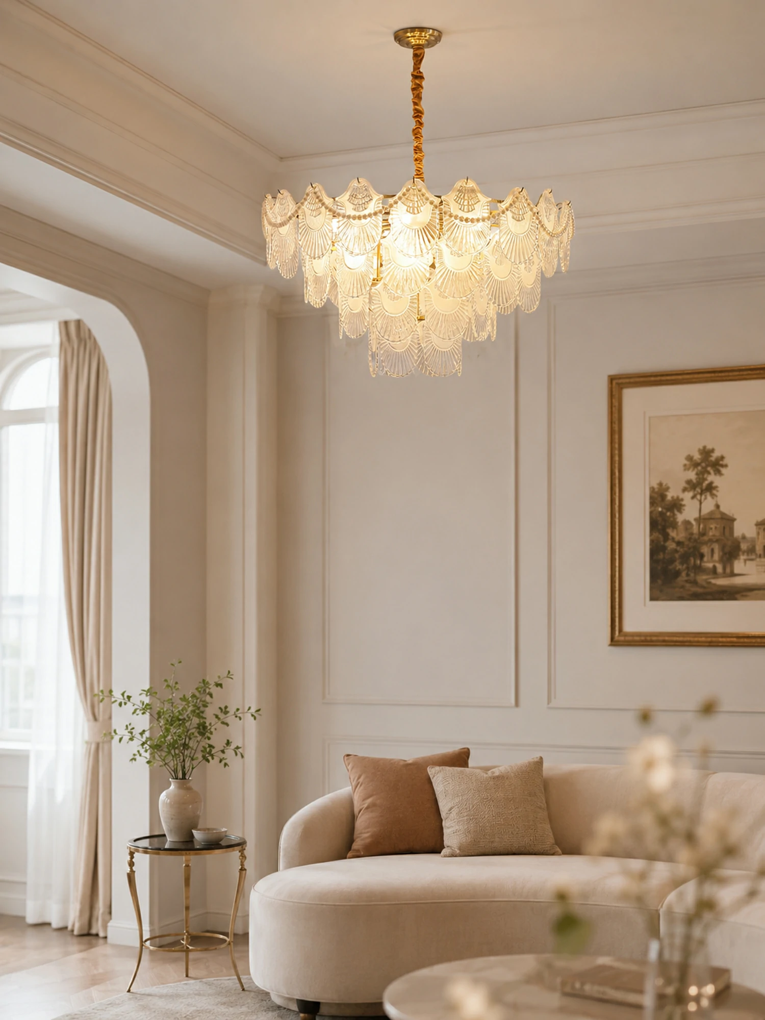 Pearl Glass Shell Chandelier - Image 3